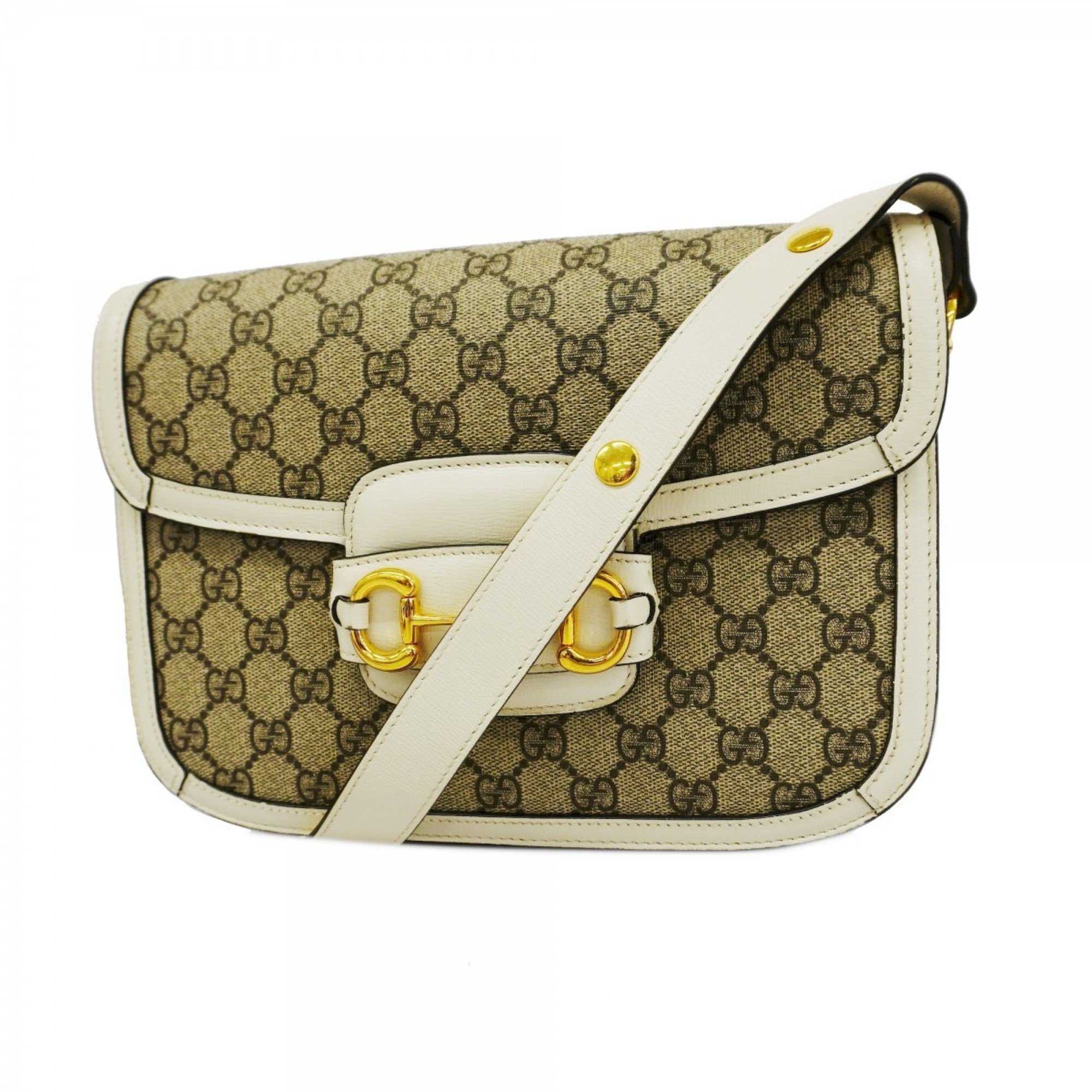 Gucci Shoulder Bag GG Supreme Horsebit 602204 Brown White Women's