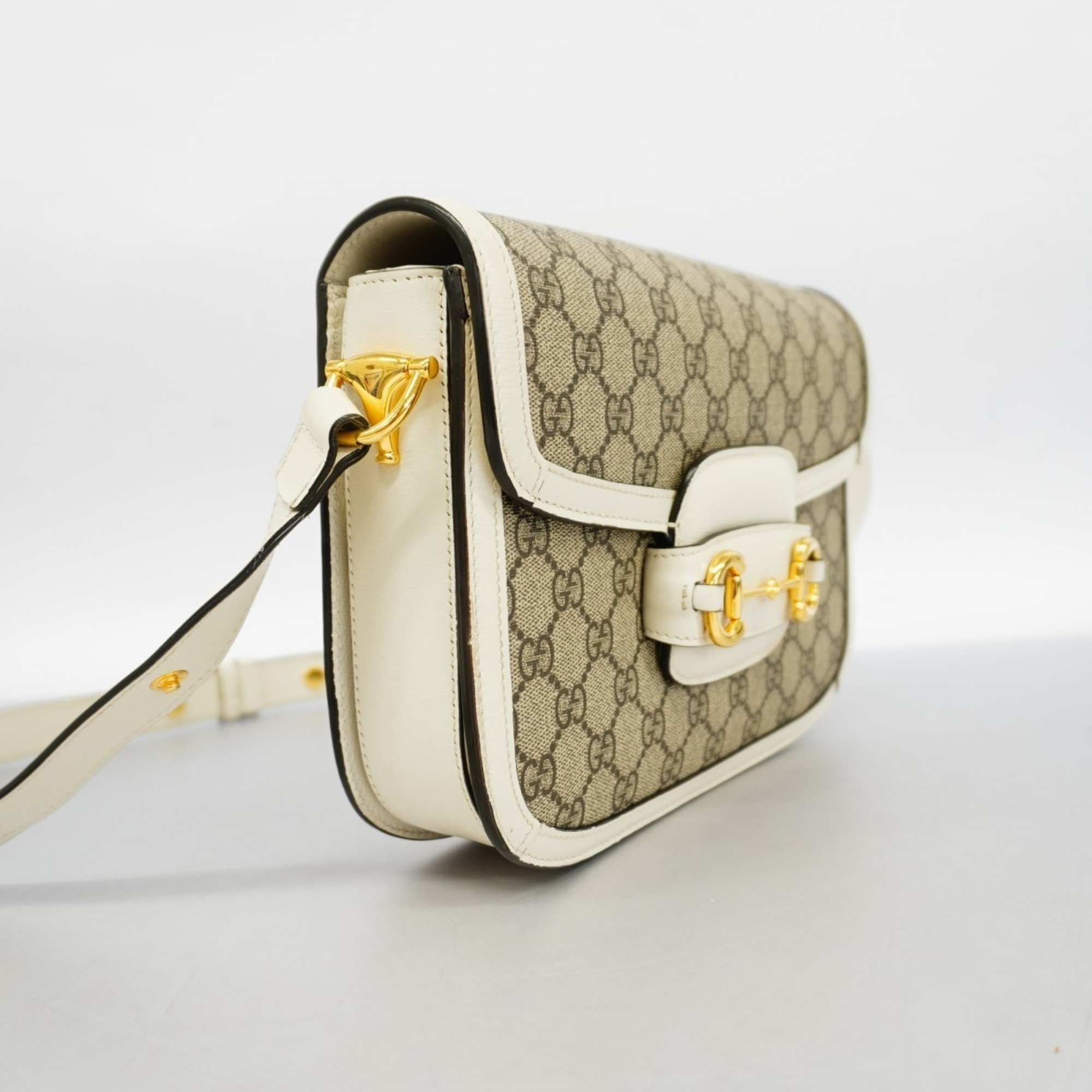 Gucci Shoulder Bag GG Supreme Horsebit 602204 Brown White Women's