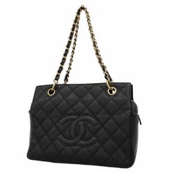 Chanel Shoulder Bag Matelasse Caviar Skin Black Women's