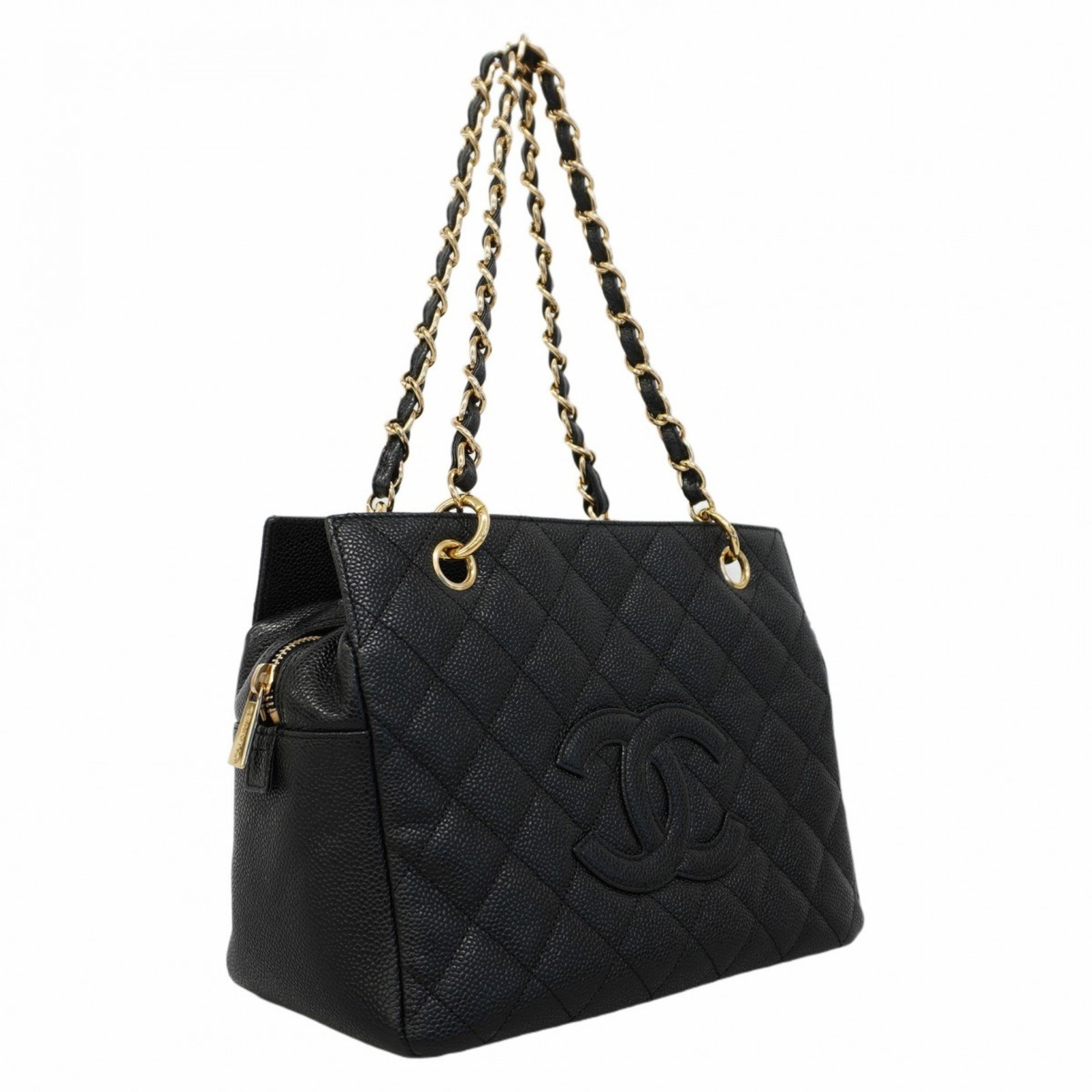 Chanel Shoulder Bag Matelasse Caviar Skin Black Women's