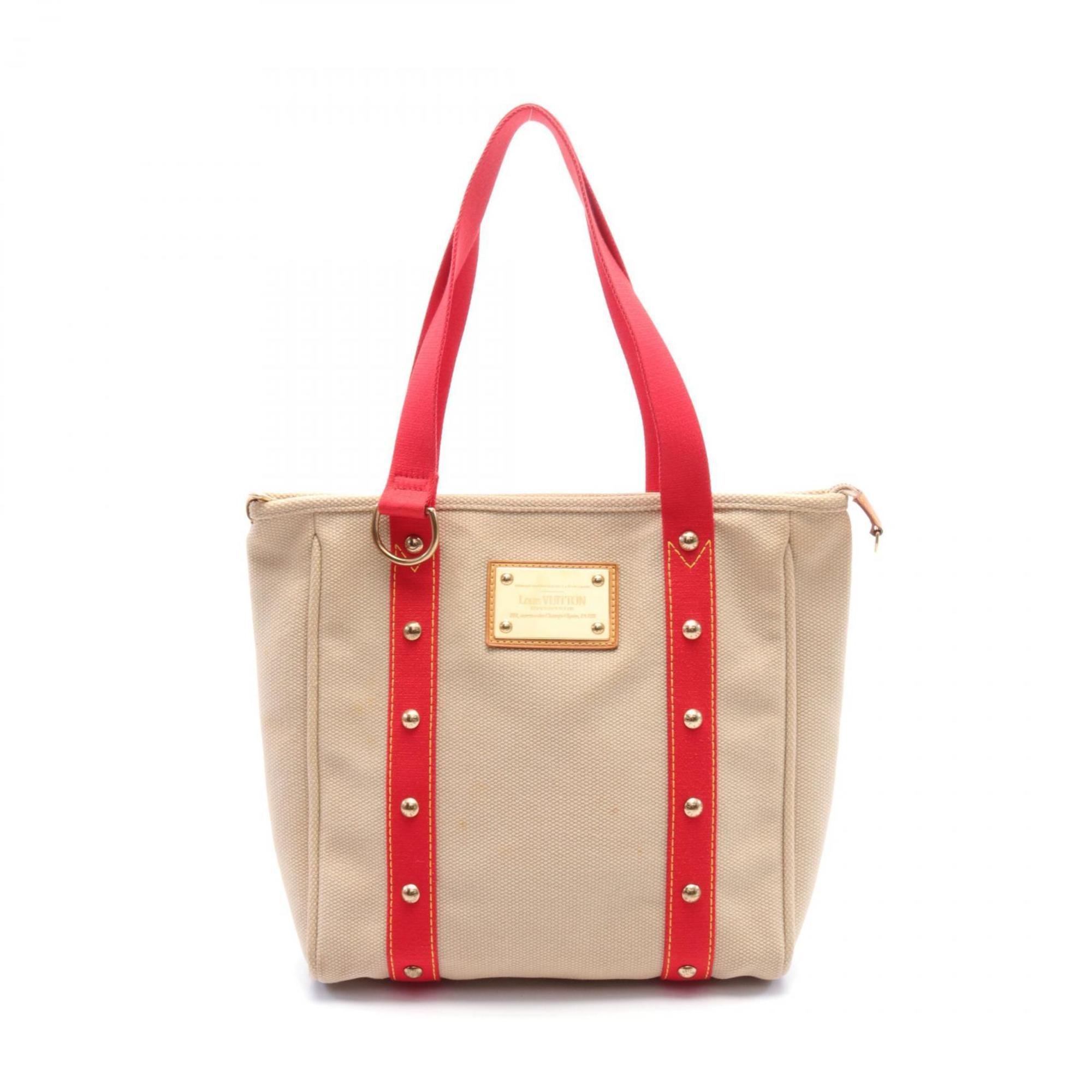 Louis Vuitton LOUIS VUITTON Cabas MM Antigua Tote Bag Canvas Leather Women's Beige Red M40035