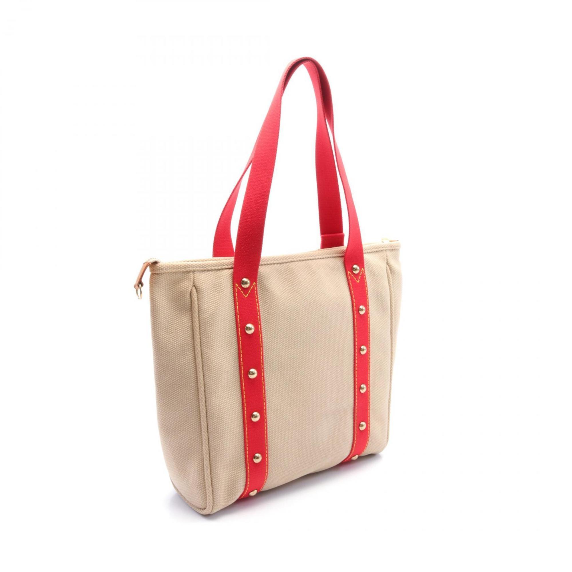 Louis Vuitton LOUIS VUITTON Cabas MM Antigua Tote Bag Canvas Leather Women's Beige Red M40035