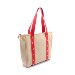 Louis Vuitton LOUIS VUITTON Cabas MM Antigua Tote Bag Canvas Leather Women's Beige Red M40035