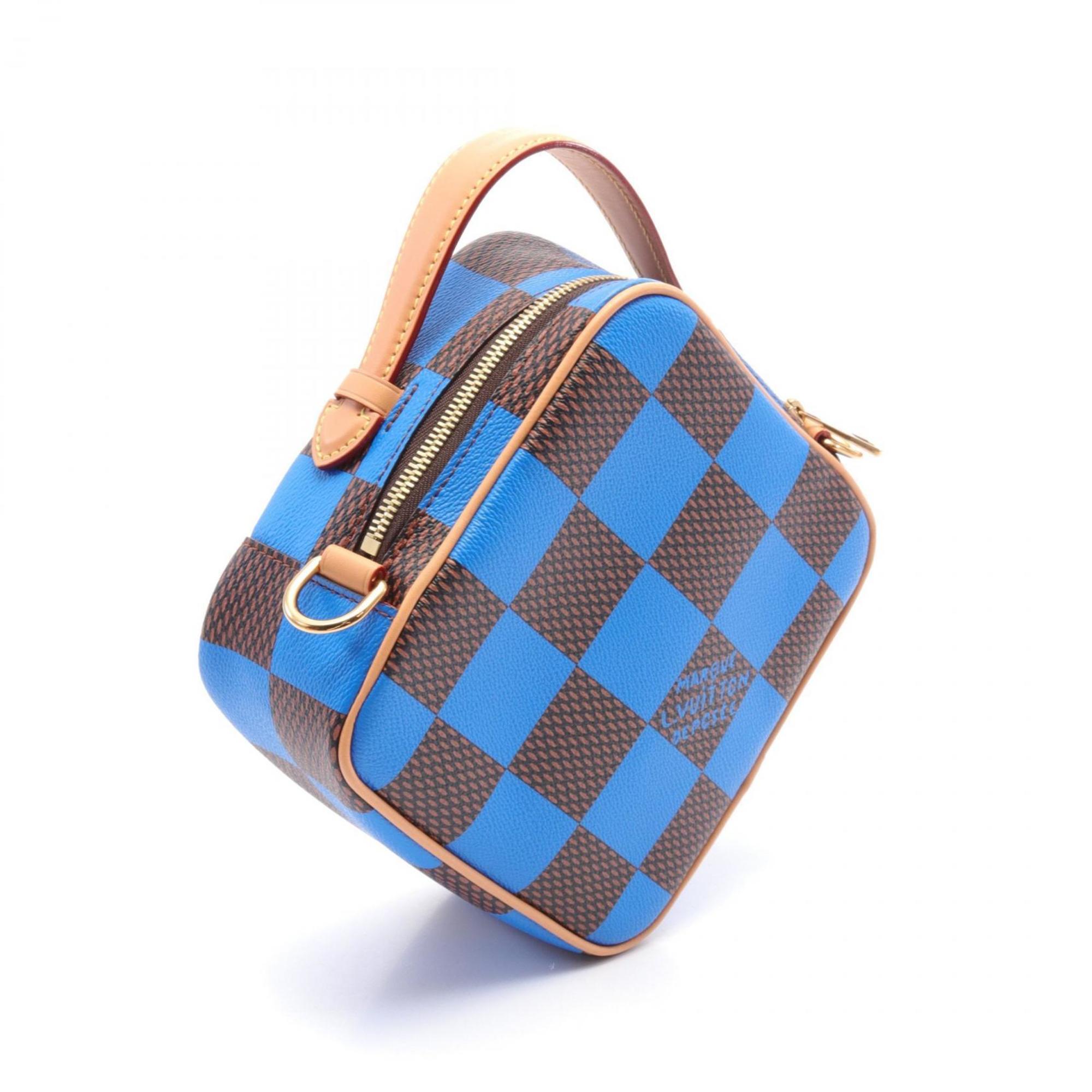 Louis Vuitton LOUIS VUITTON Chess Handbag Bag Coated Canvas Leather Damier Men's Blue Brown N40547