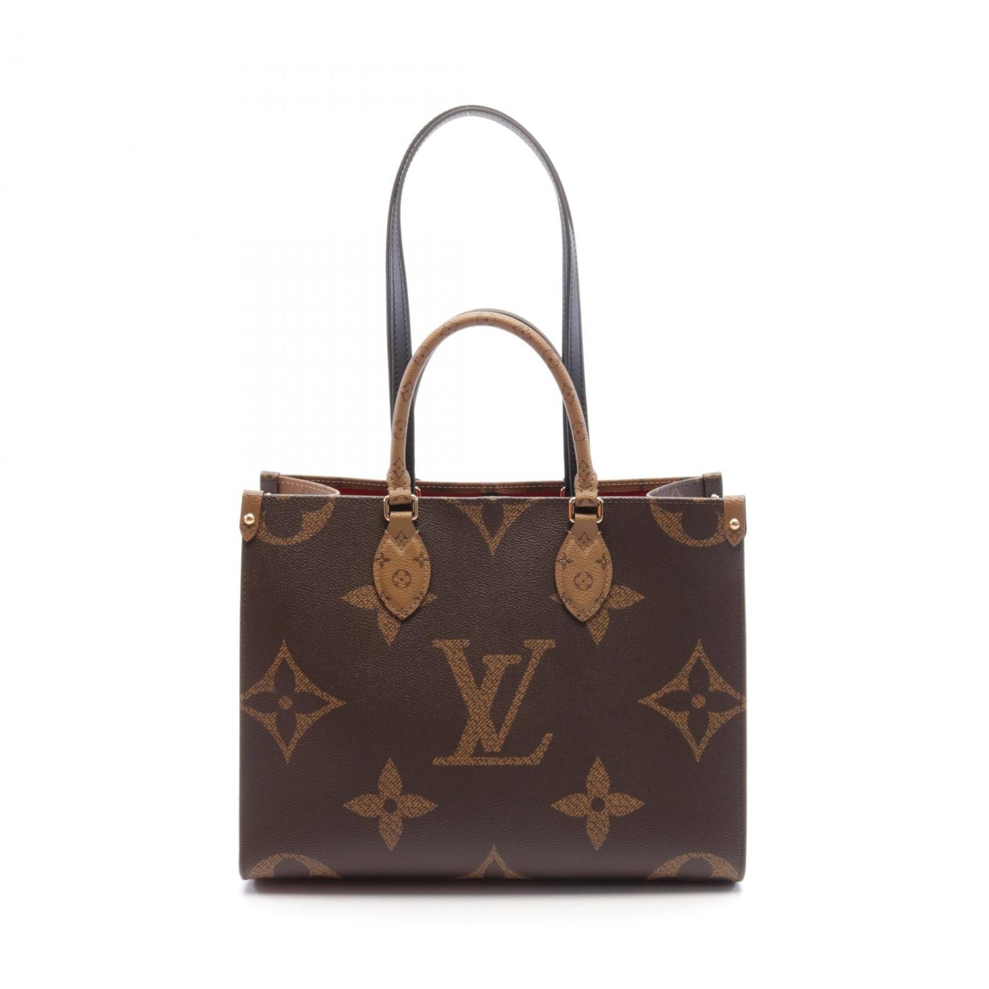 LOUIS VUITTON On the Go MM Tote Bag, Coated Canvas, Leather, Monogram Giant Reverse, Women's, Brown, Beige, M45321