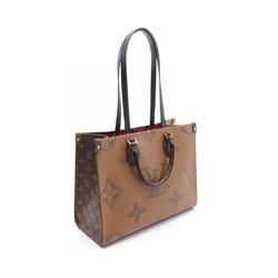 LOUIS VUITTON On the Go MM Tote Bag, Coated Canvas, Leather, Monogram Giant Reverse, Women's, Brown, Beige, M45321