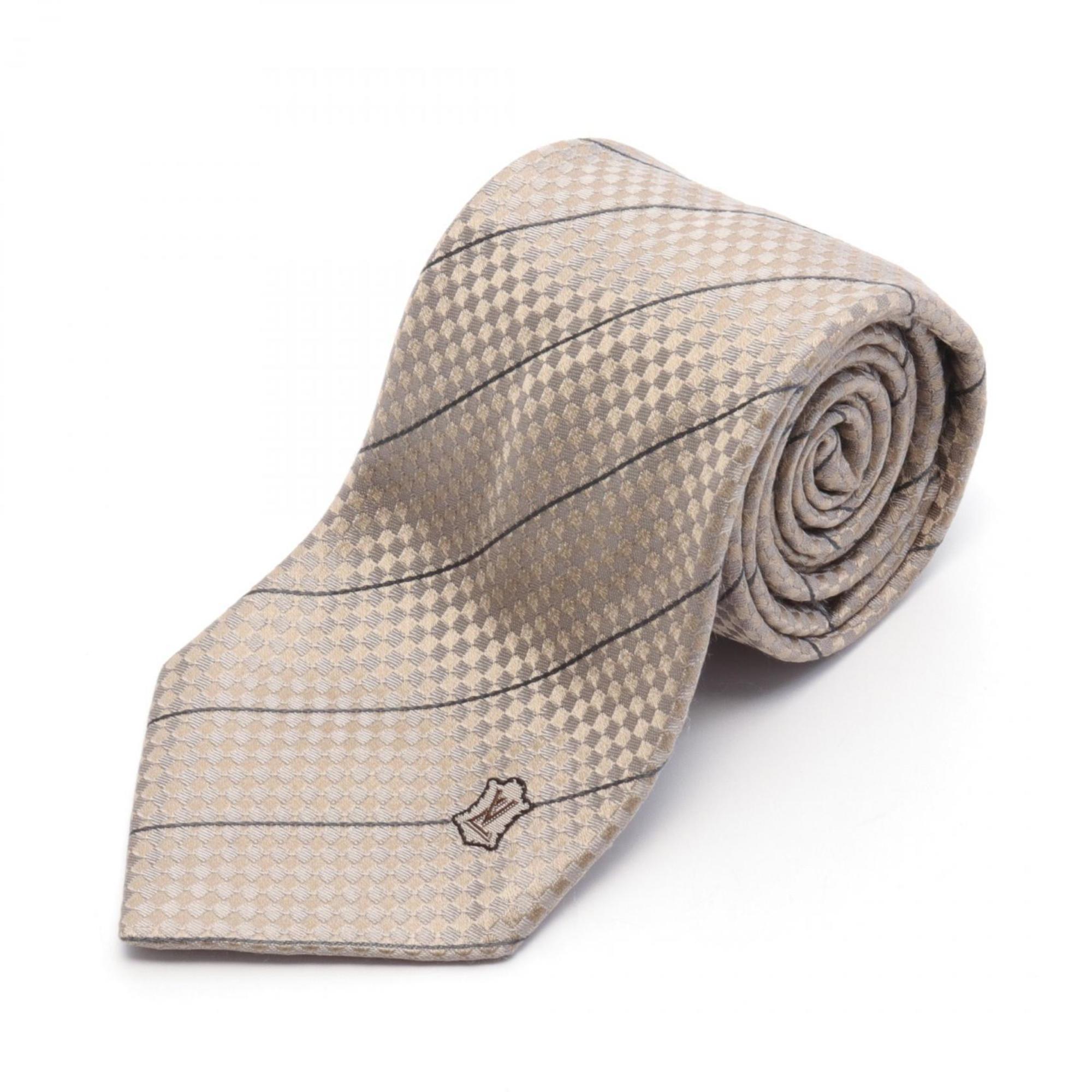 LOUIS VUITTON Micro Damier Necktie Clothing Silk Men's Beige Grey