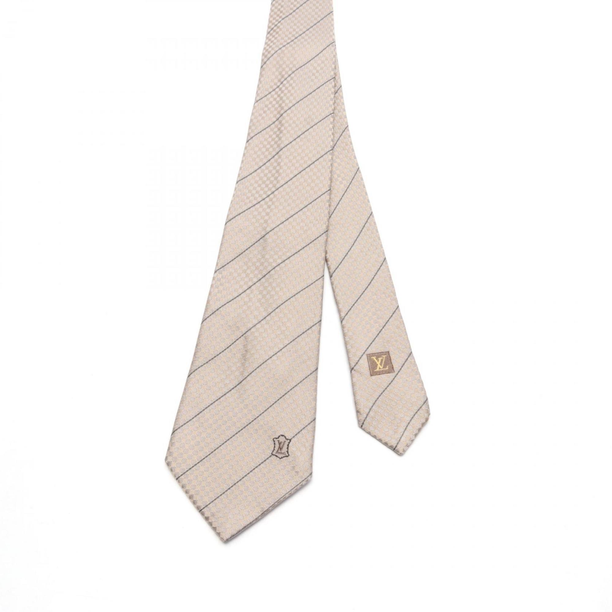 LOUIS VUITTON Micro Damier Necktie Clothing Silk Men's Beige Grey