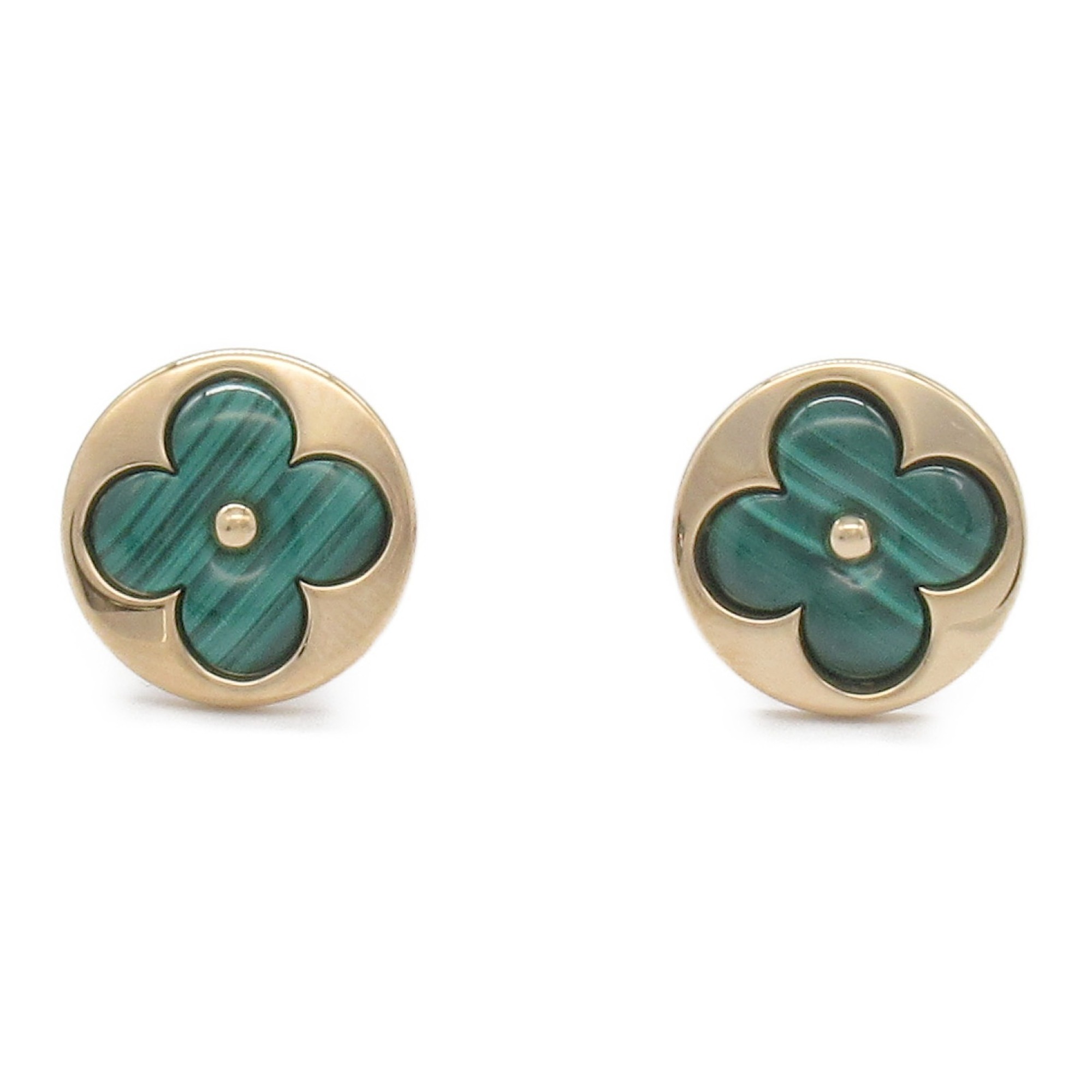 Louis Vuitton Sun Blossom BB Earrings, 2-piece set of single earrings, K18PG (pink gold), malachite, ladies, green, Q96673