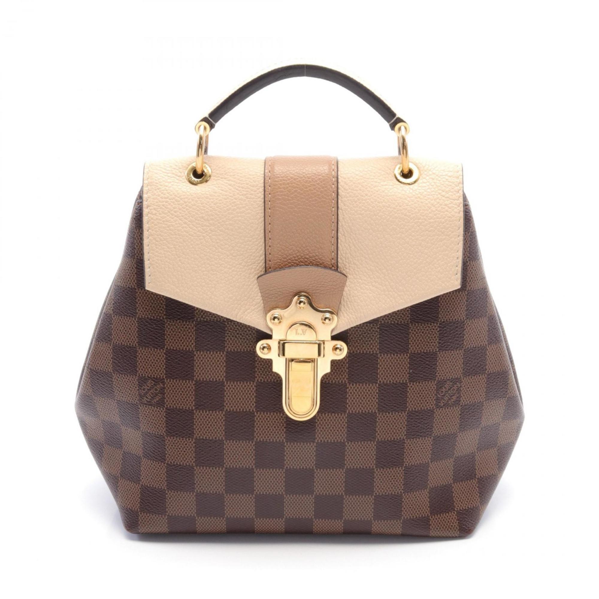 Louis Vuitton Clapton Creme Rucksack Backpack Bag Coated Canvas Leather Damier Women's Brown Ivory N42259