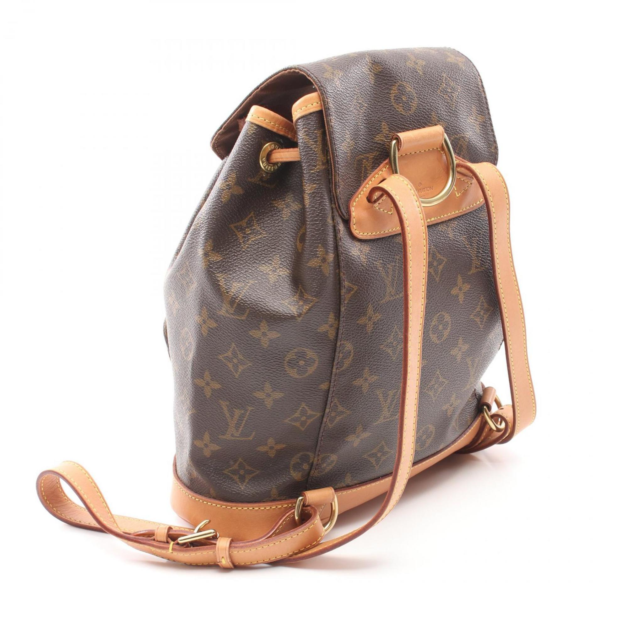 Louis Vuitton Montsouris MM Rucksack Backpack Bag Coated Canvas Leather Monogram Women's Brown M51136