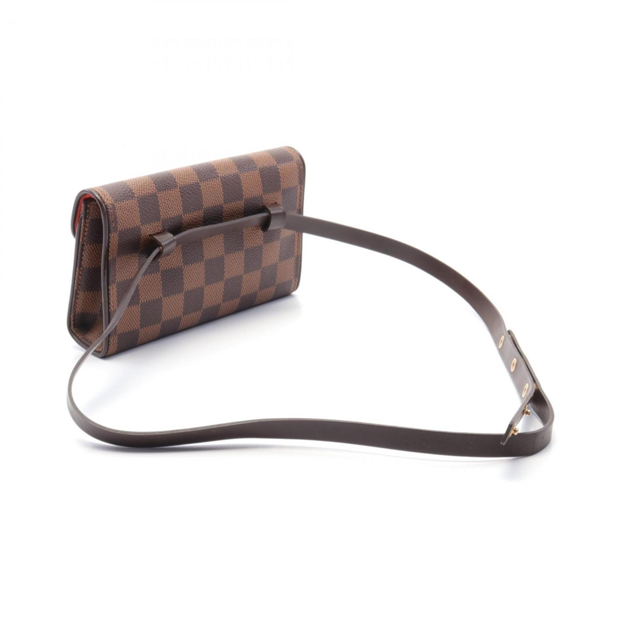 Louis Vuitton LOUIS VUITTON Pochette Florentine Damier Ebene Waist Bag Body Coated Canvas Leather Women's Brown N51857