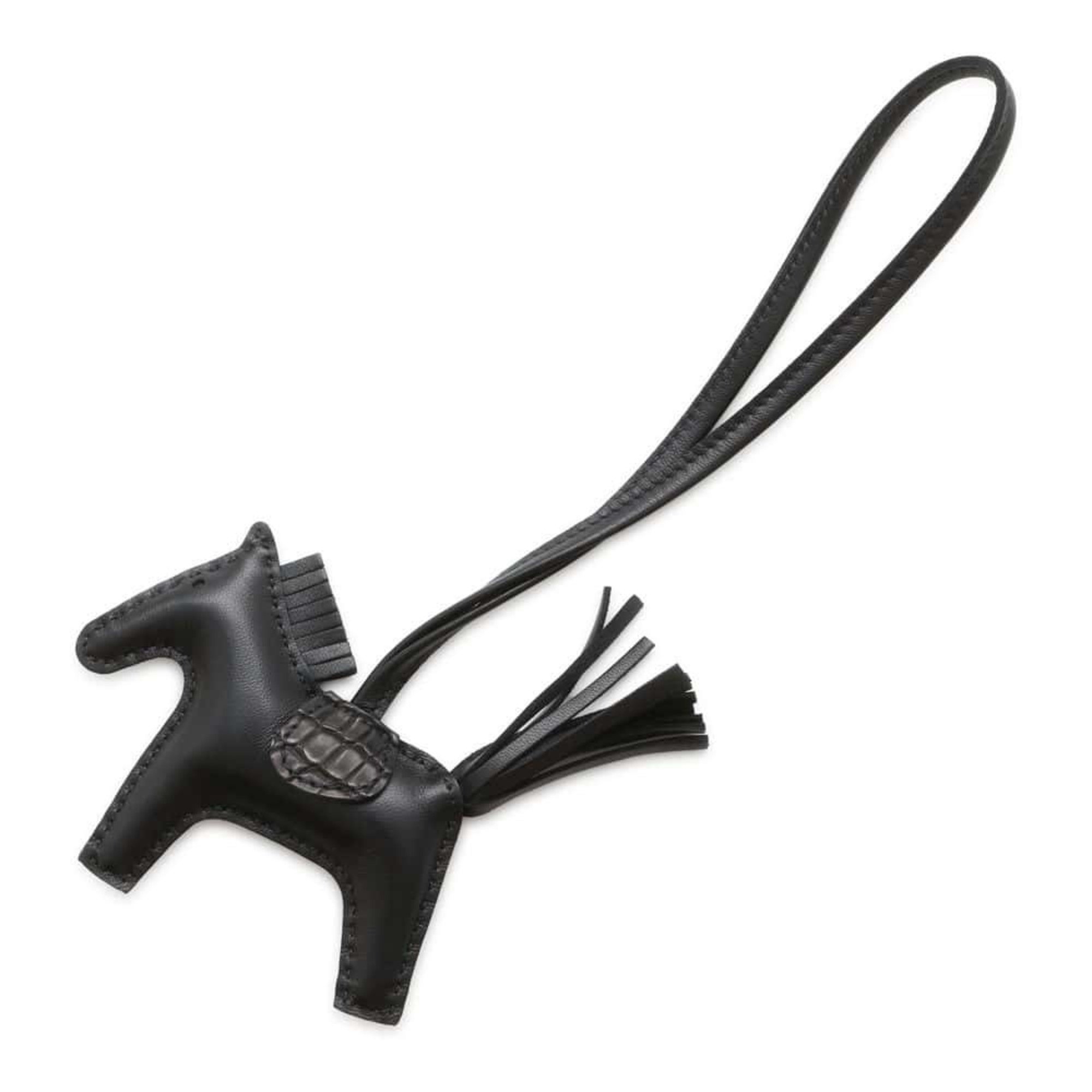 Hermes Bag Charm Rodeo PM Touch Black Lambskin Alligator Matte Z Stamp