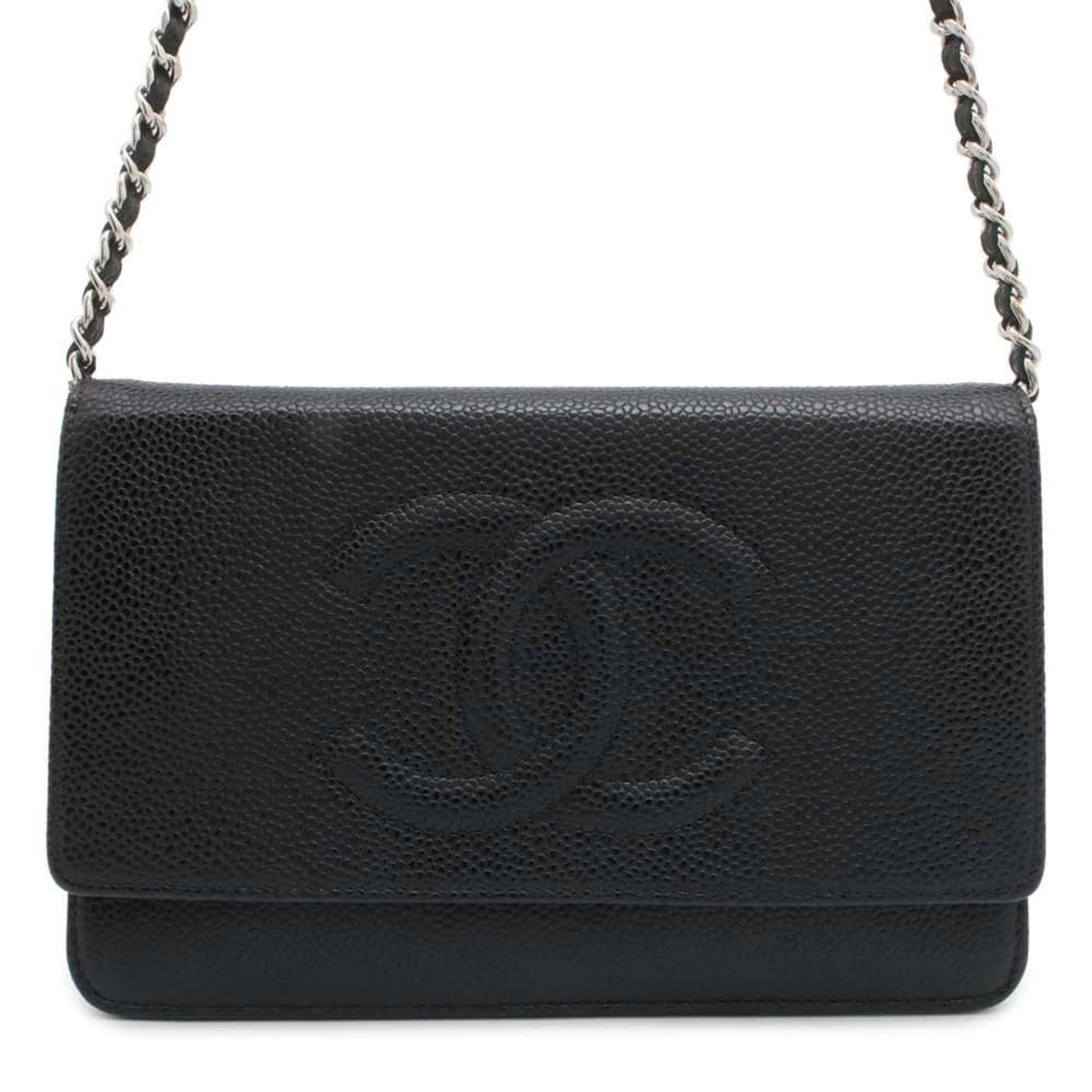 Chanel Chain Wallet Coco Mark Caviar Skin 8654 CHANEL Shoulder Bag Black