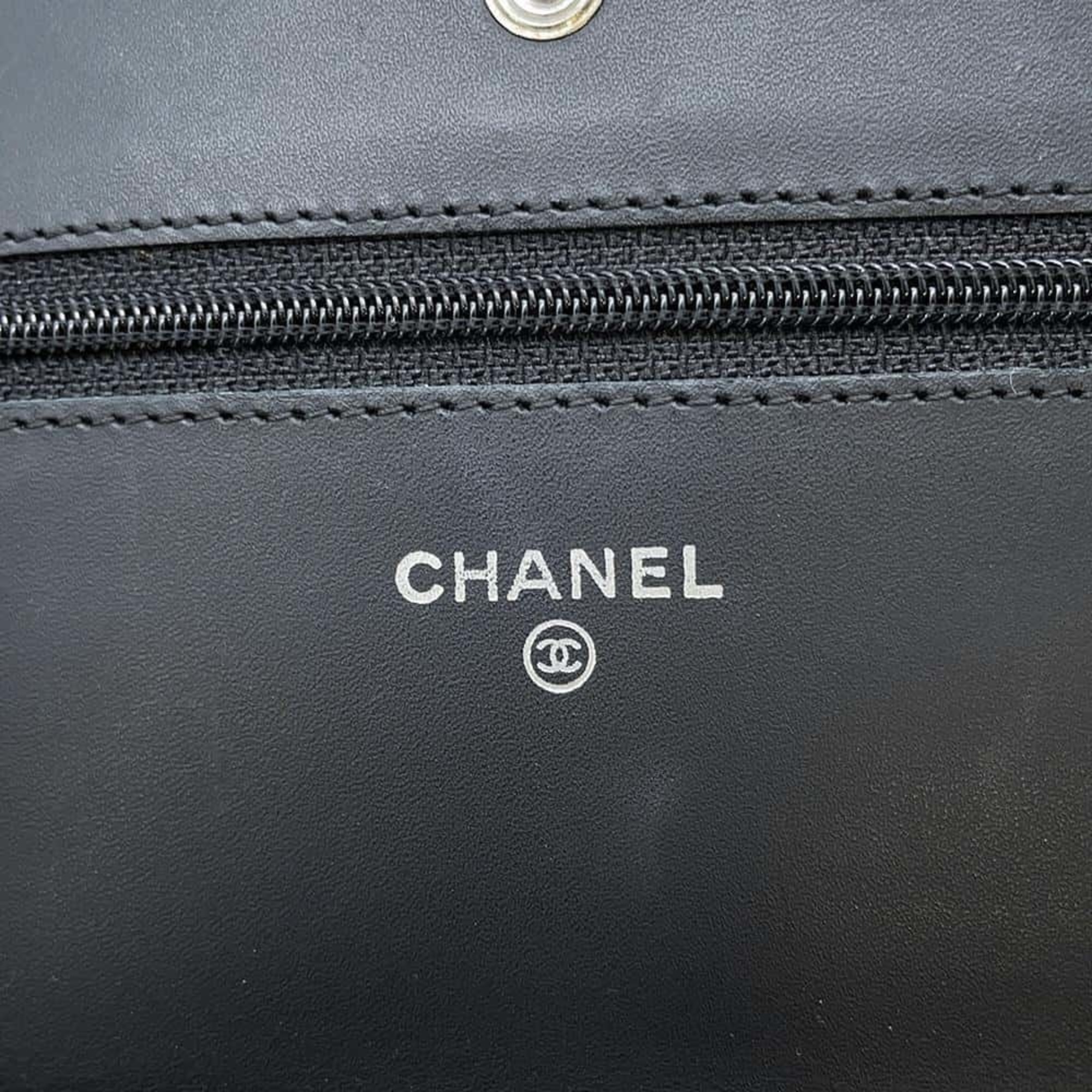 Chanel Chain Wallet Coco Mark Caviar Skin 8654 CHANEL Shoulder Bag Black