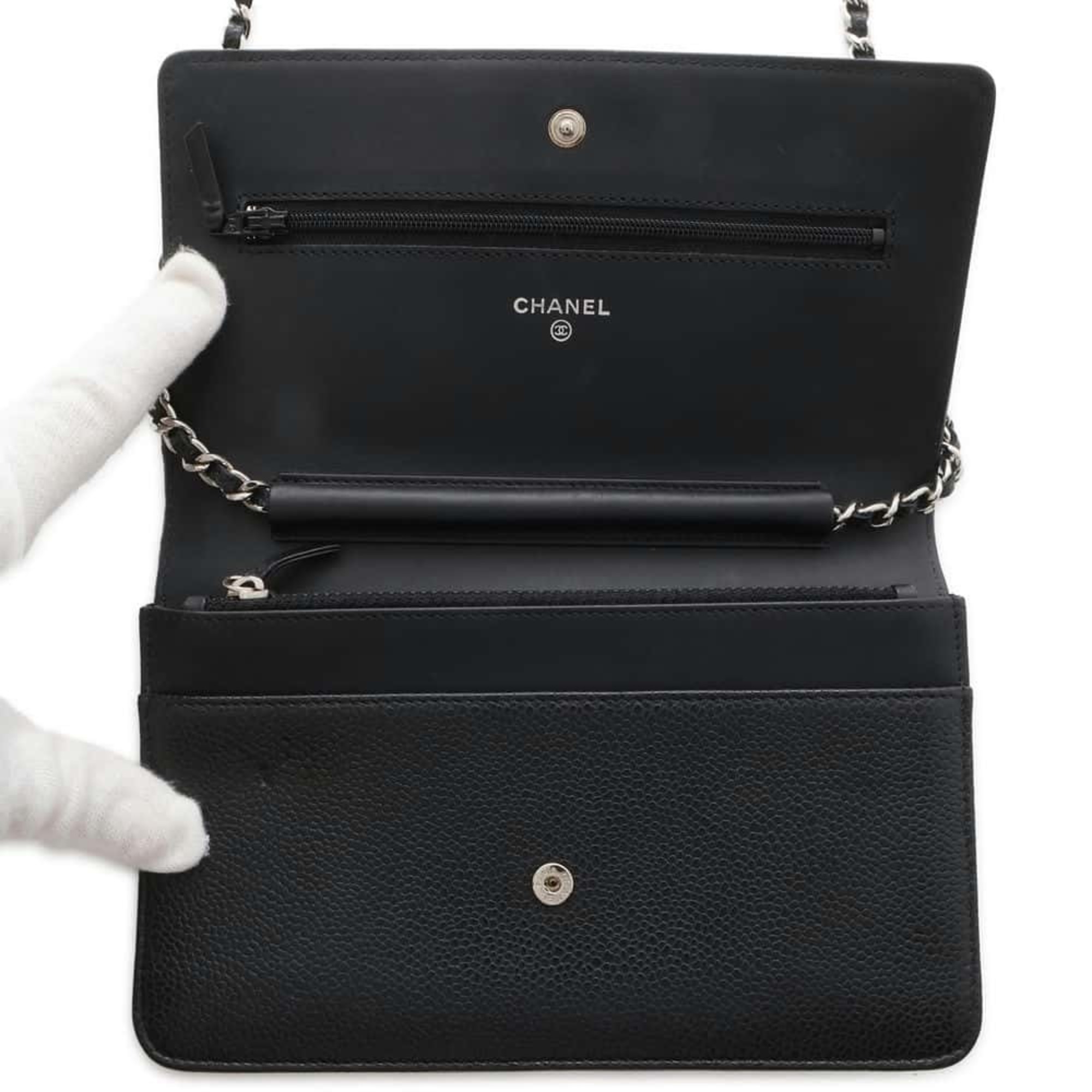 Chanel Chain Wallet Coco Mark Caviar Skin 8654 CHANEL Shoulder Bag Black