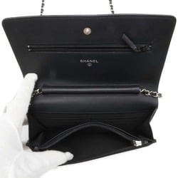 Chanel Chain Wallet Coco Mark Caviar Skin 8654 CHANEL Shoulder Bag Black