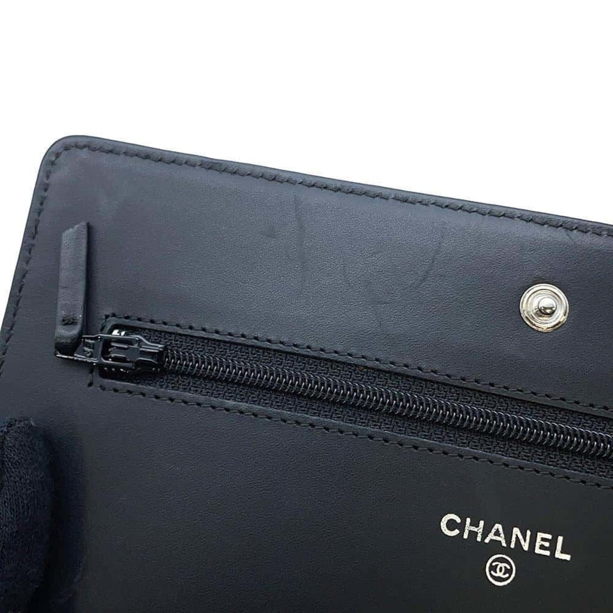 Chanel Chain Wallet Coco Mark Caviar Skin 8654 CHANEL Shoulder Bag Black