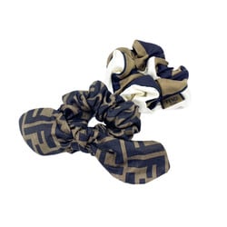 FENDI Scrunchie Set Brown White FF Silk Women's