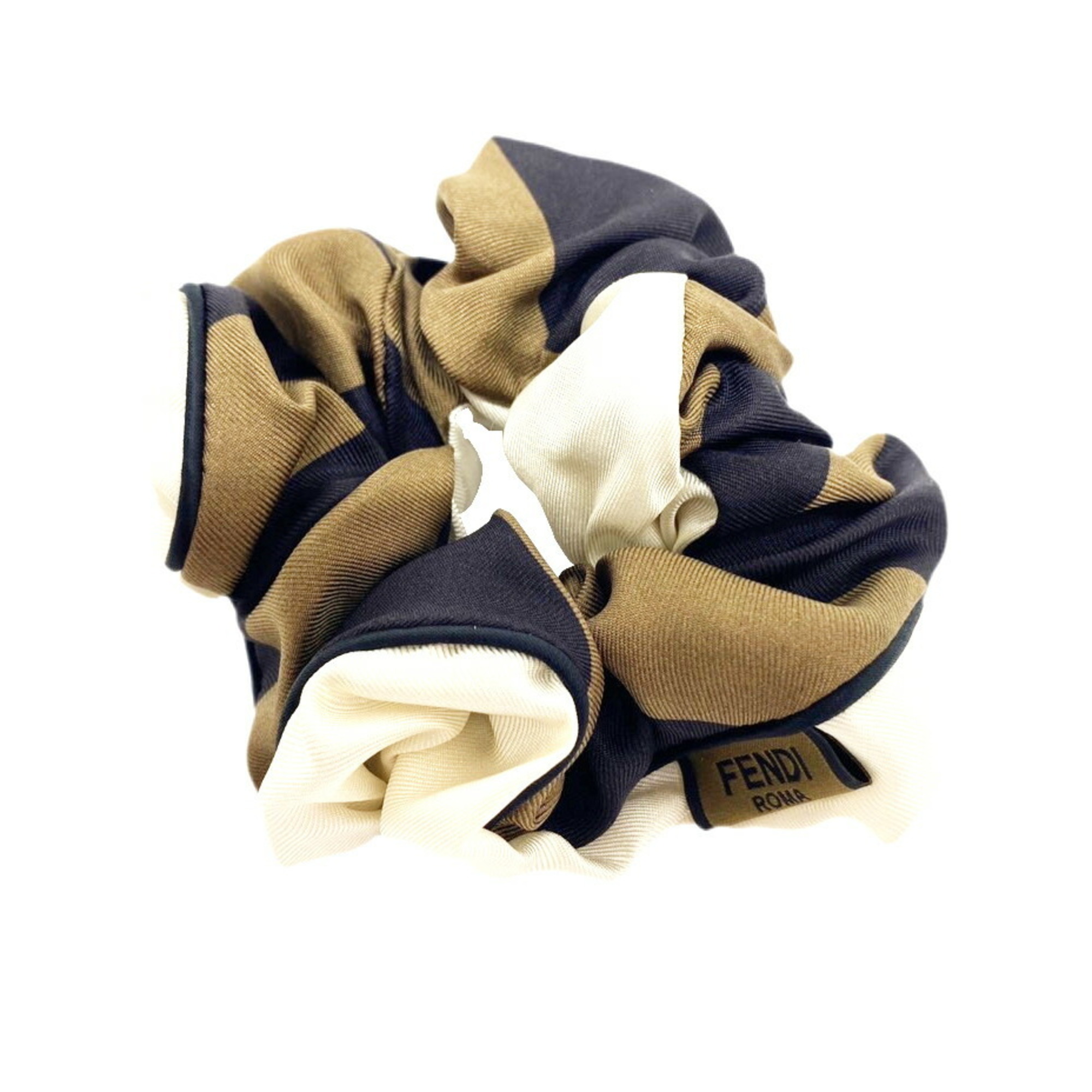 FENDI Scrunchie Set Brown White FF Silk Women's