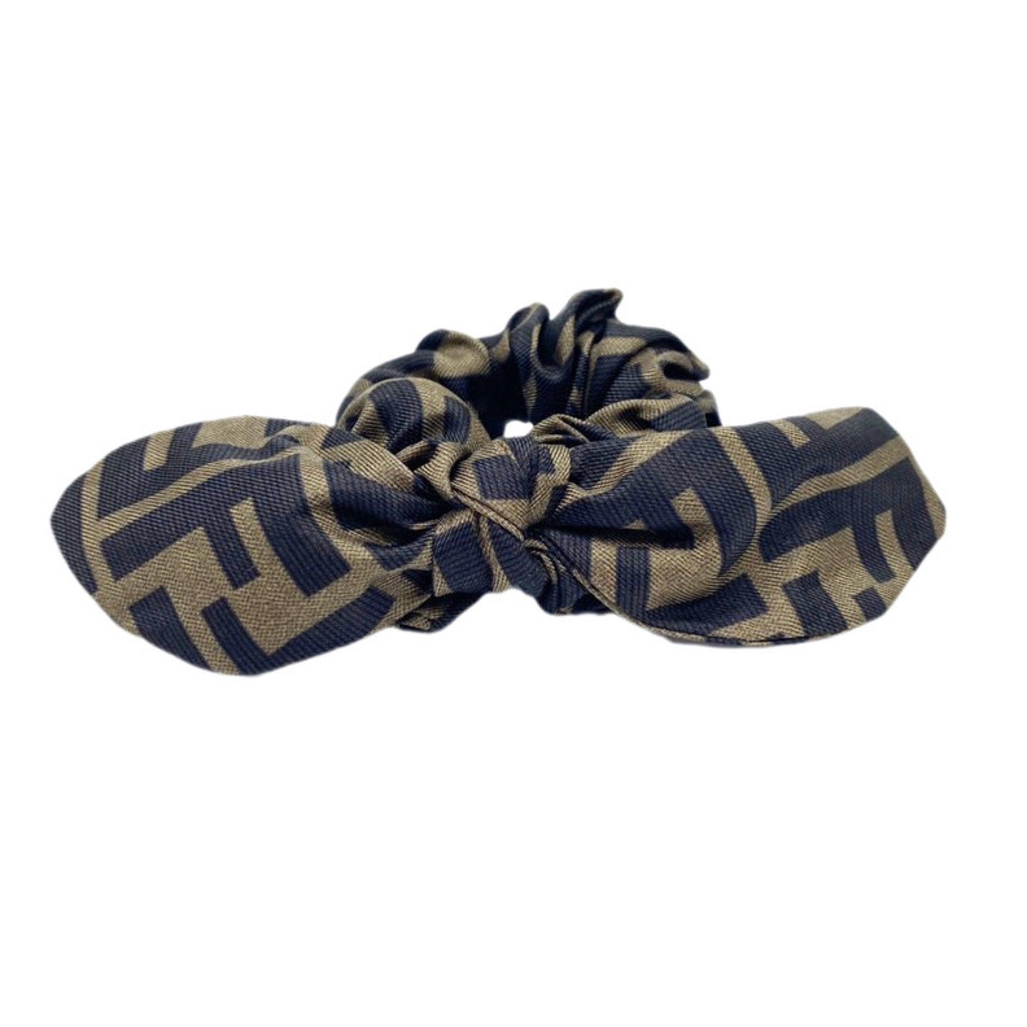 FENDI Scrunchie Set Brown White FF Silk Women's