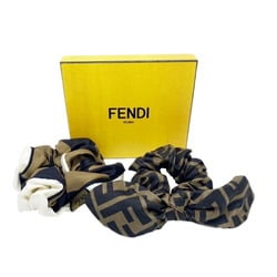 FENDI Scrunchie Set Brown White FF Silk Women's