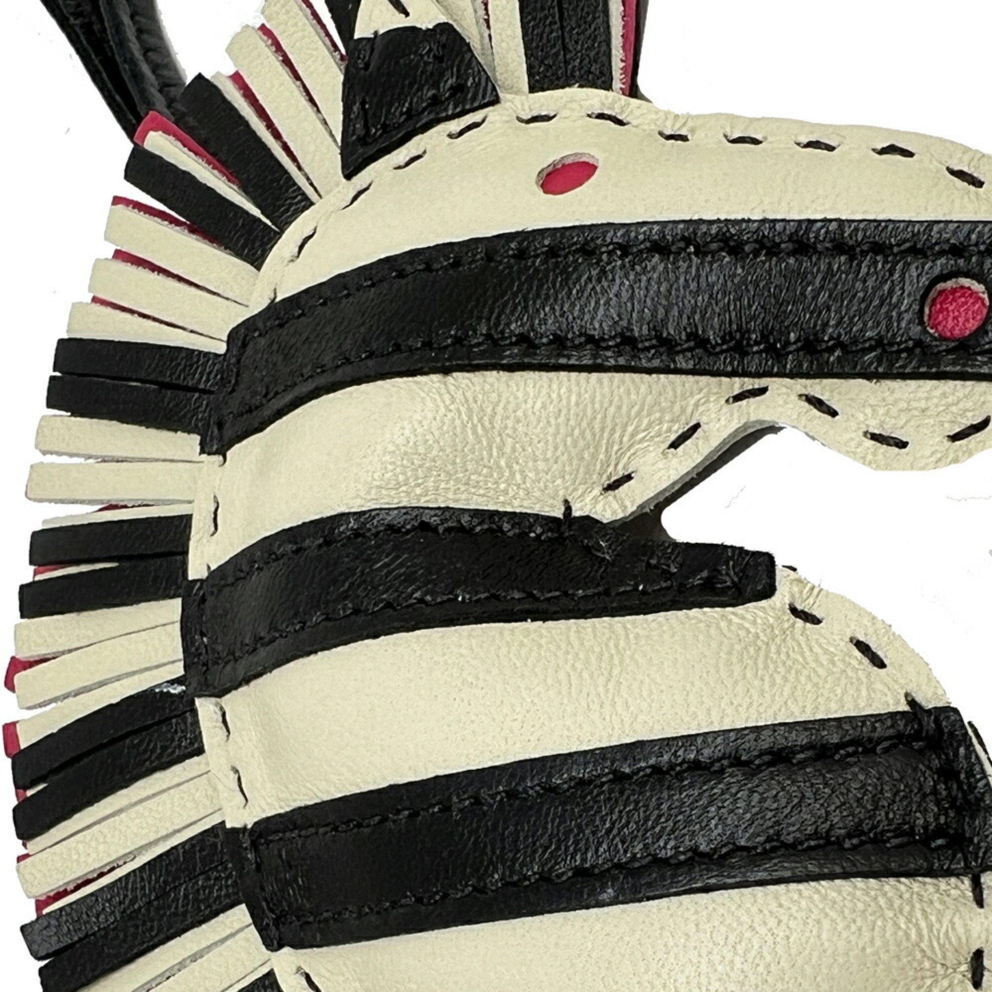 Hermes HERMES G-G Savannah Zebra Motif Strap Bag Charm Leather Black White Pink Women's