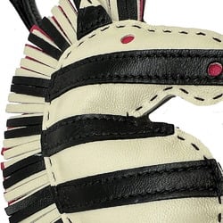 Hermes HERMES G-G Savannah Zebra Motif Strap Bag Charm Leather Black White Pink Women's