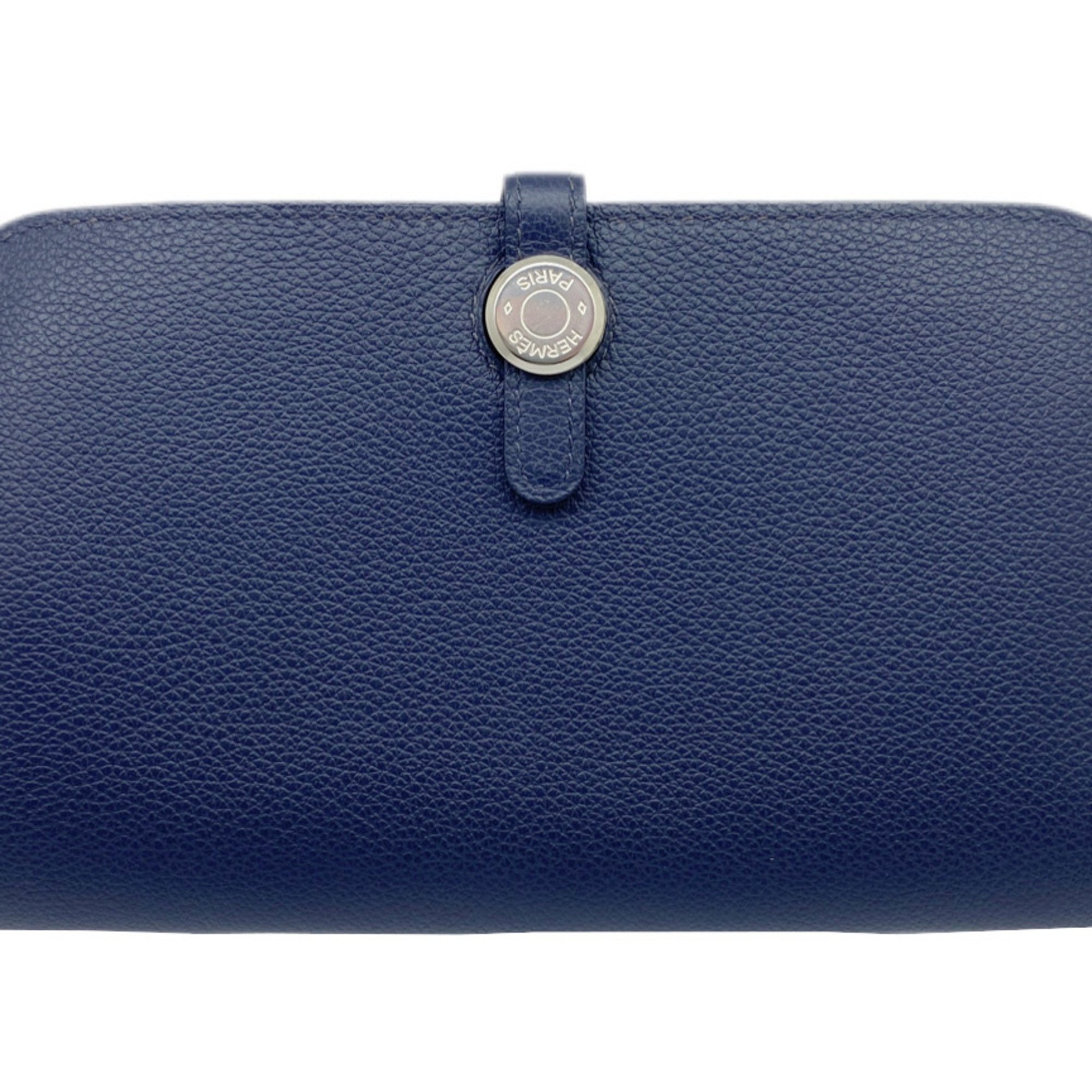 HERMES Dogon Duo GM Togo Blue Nuit Y Stamp (Made) Navy Long Wallet Coin Case Leather Women Men