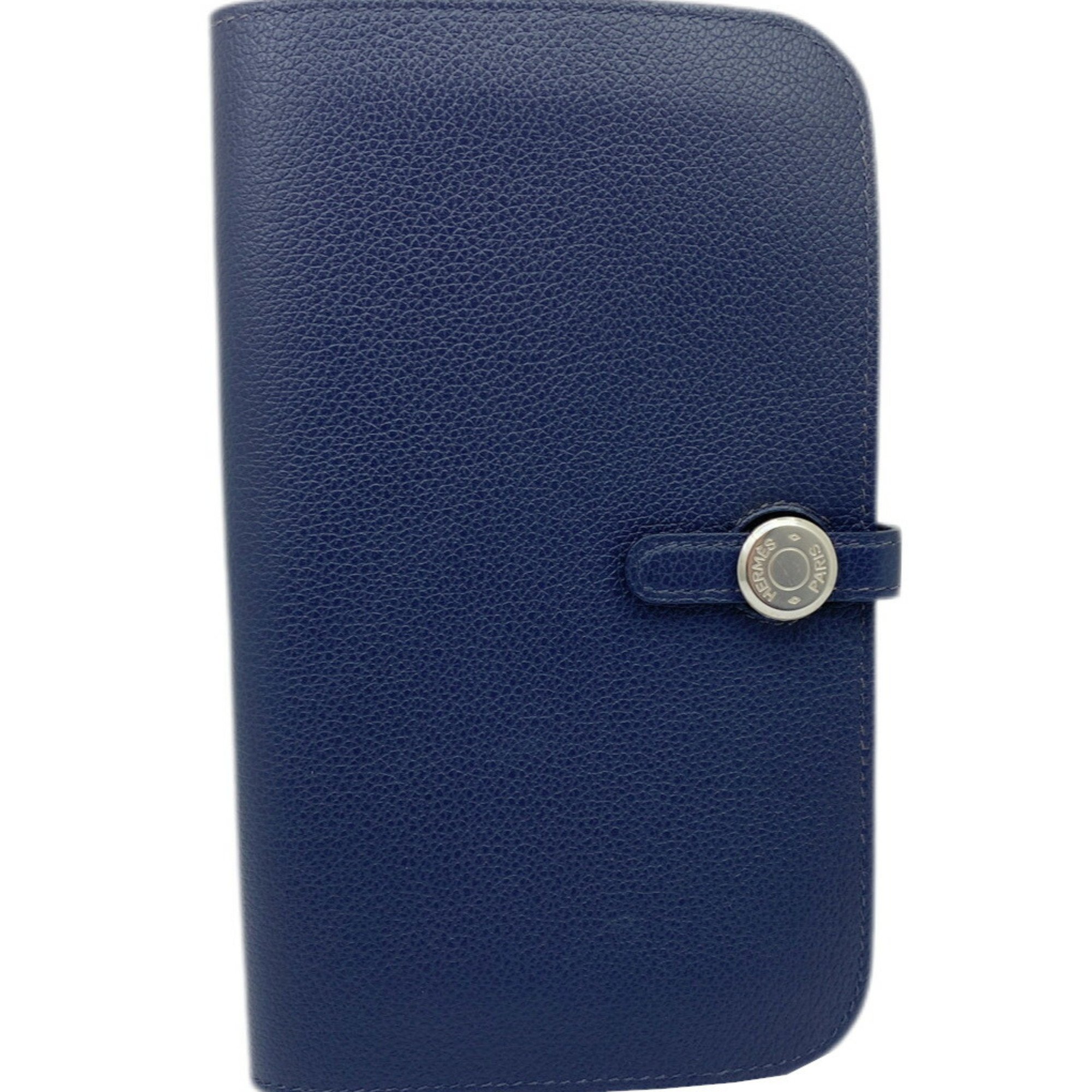 HERMES Dogon Duo GM Togo Blue Nuit Y Stamp (Made) Navy Long Wallet Coin Case Leather Women Men