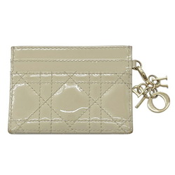 Christian Dior Cannage Card Case Beige Patent Leather Women's