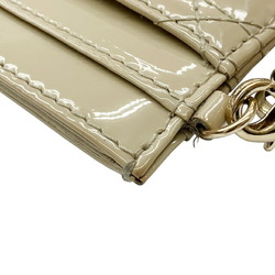 Christian Dior Cannage Card Case Beige Patent Leather Women's