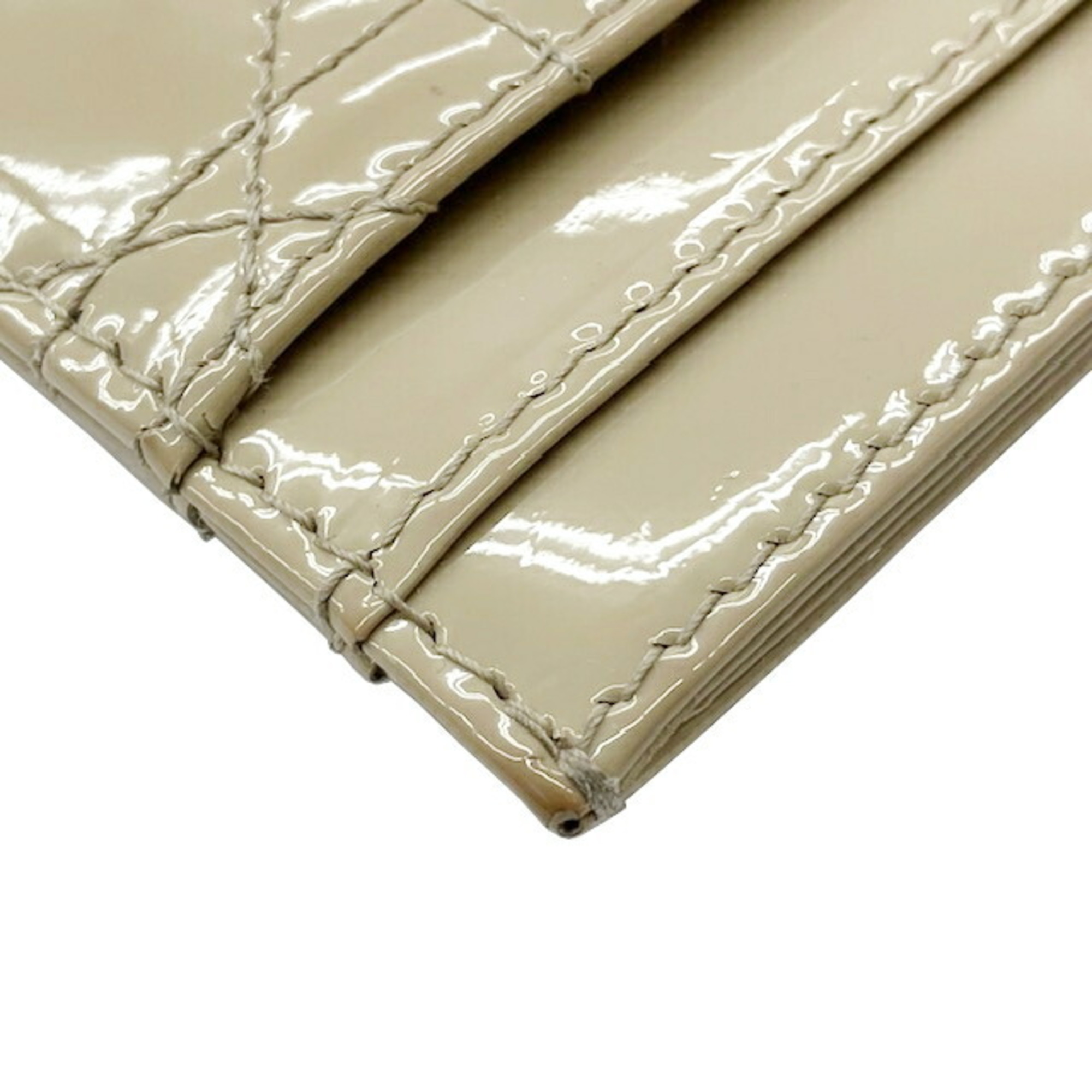 Christian Dior Cannage Card Case Beige Patent Leather Women's