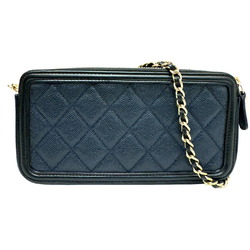 CHANEL CC Filigree Chain Wallet Bagiaskin Navy Black A84450