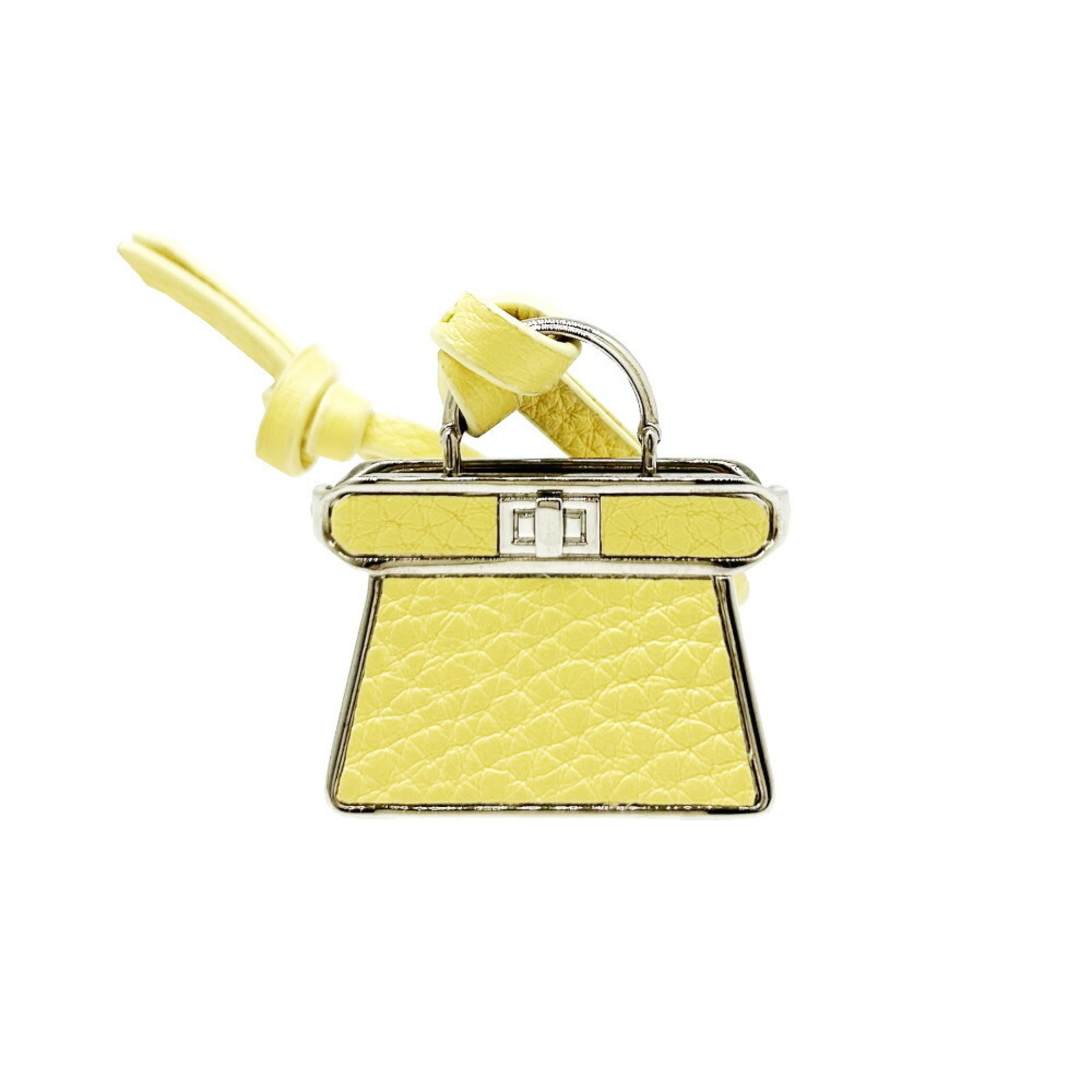 FENDI Strap Pico Peekaboo Yellow Leather Charm Bag Women's Accessory