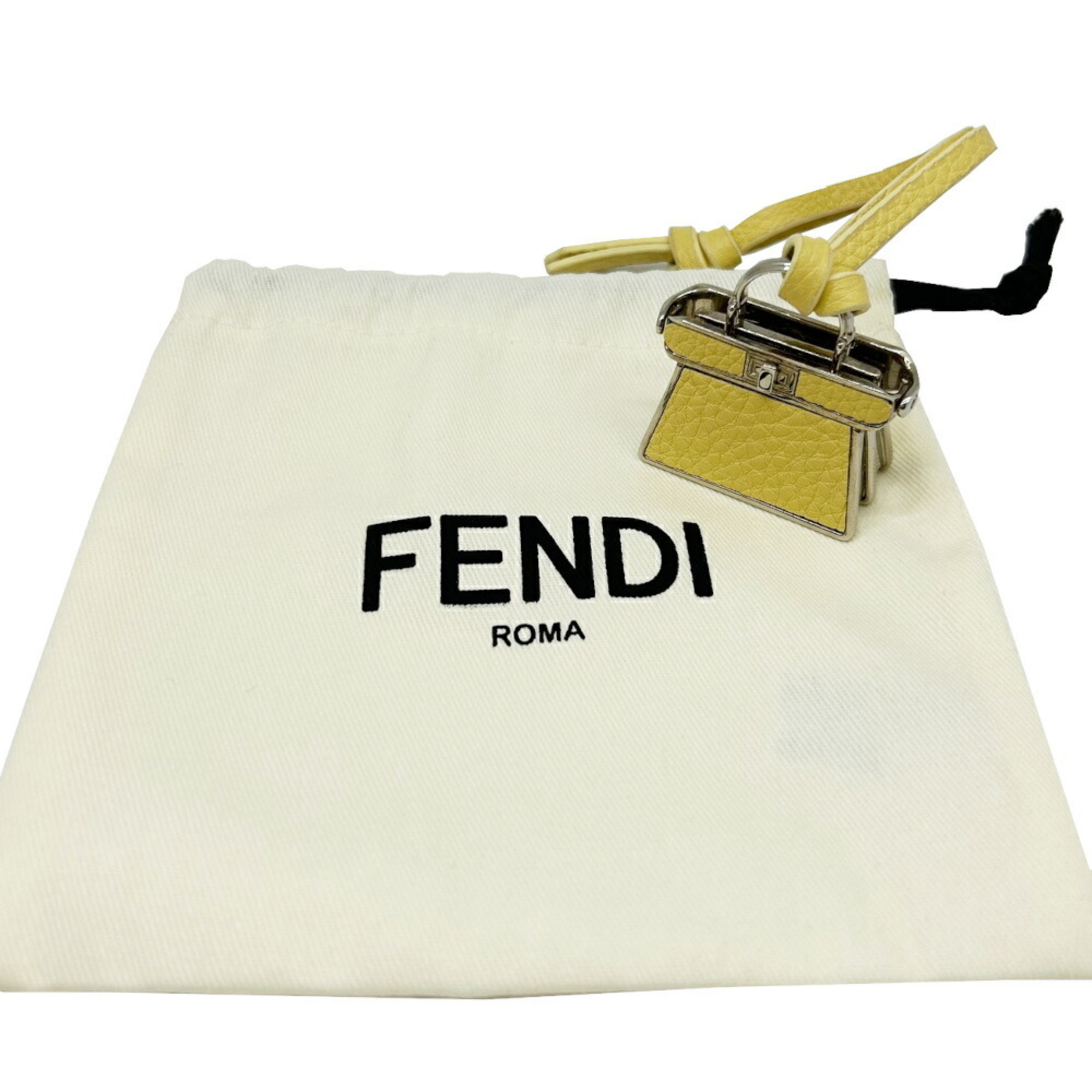 FENDI Strap Pico Peekaboo Yellow Leather Charm Bag Women's Accessory