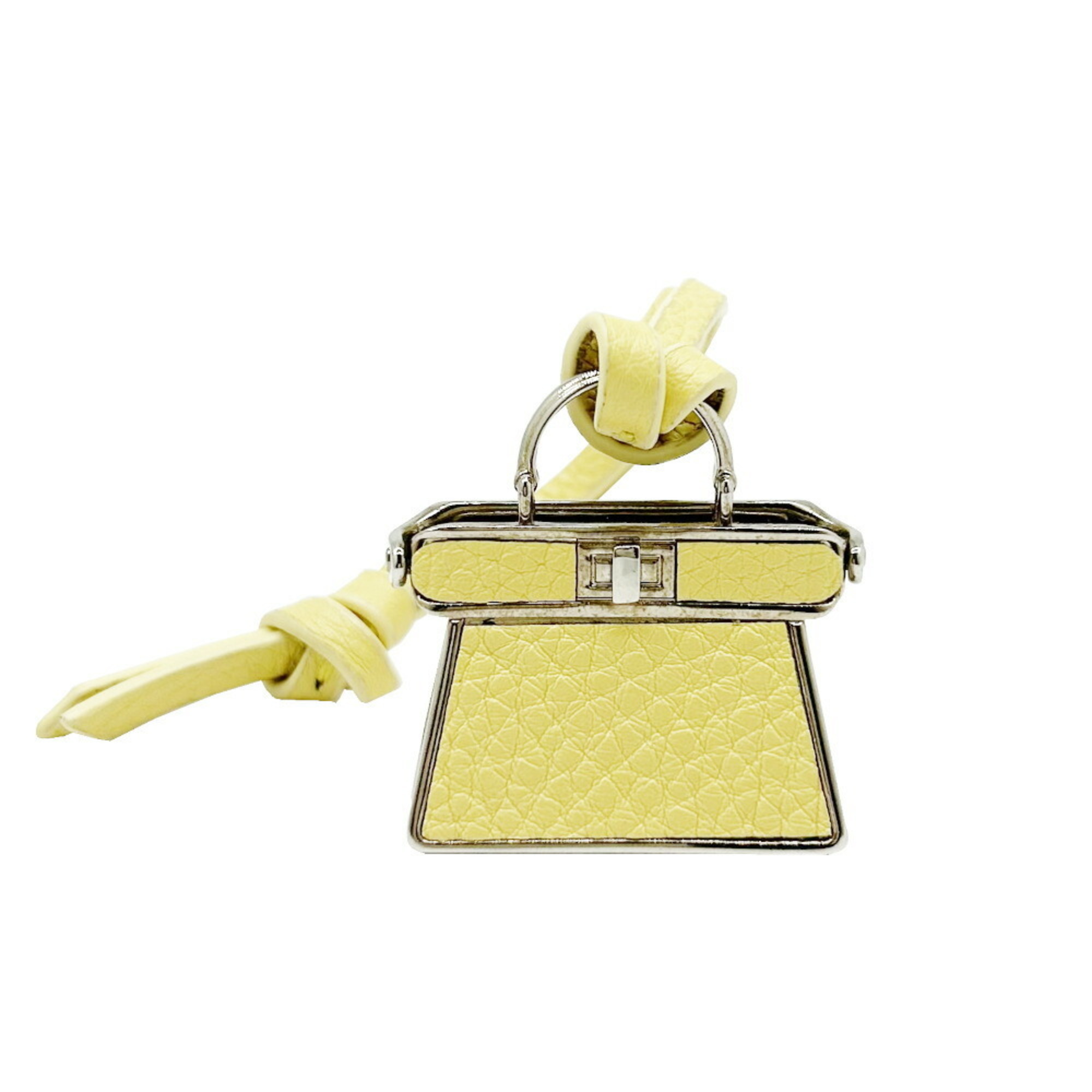 FENDI Strap Pico Peekaboo Yellow Leather Charm Bag Women's Accessory