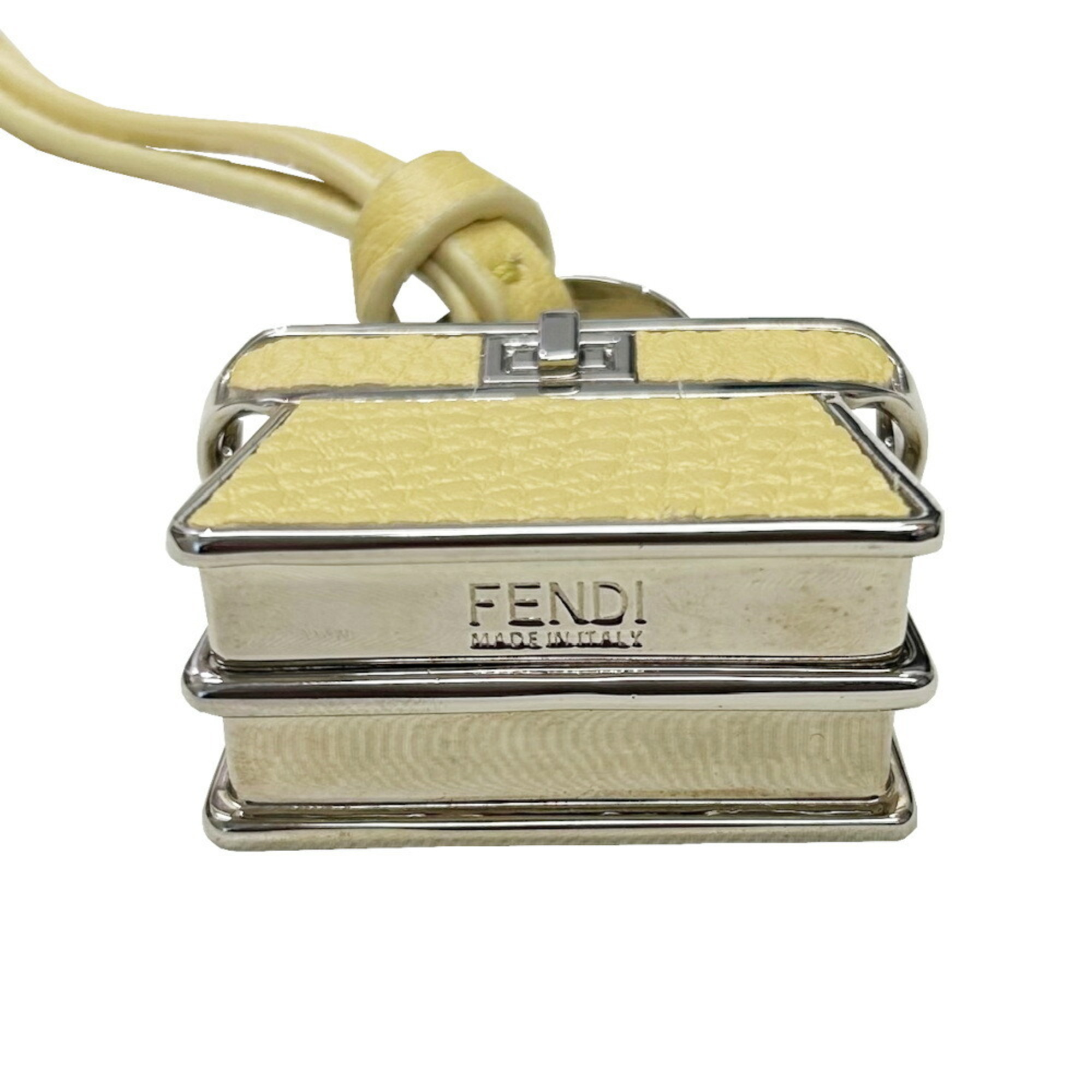 FENDI Strap Pico Peekaboo Yellow Leather Charm Bag Women's Accessory