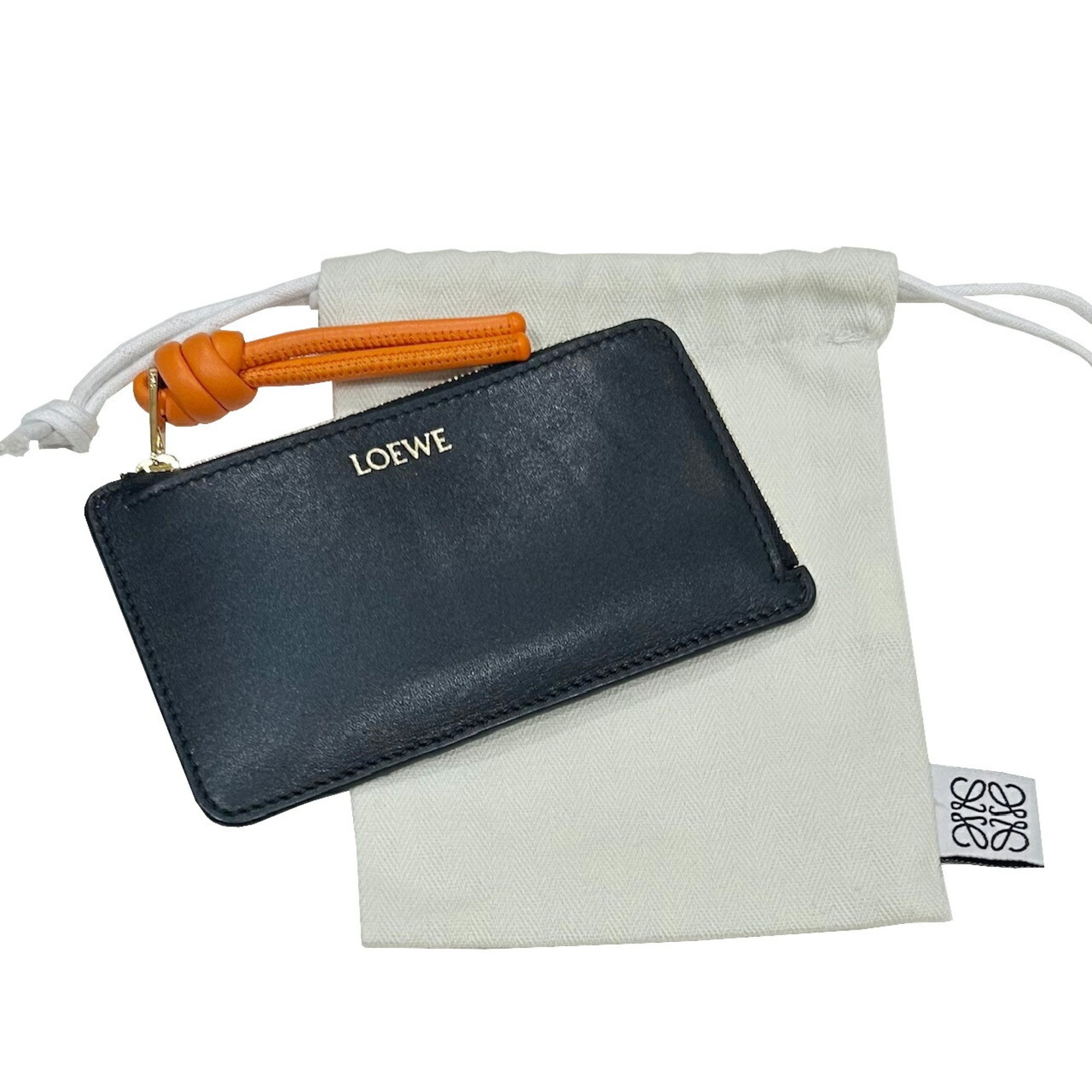 LOEWE Fragment Case Card Black Bright Orange Shiny Napa Calfskin Zipper Women's Men's Coin