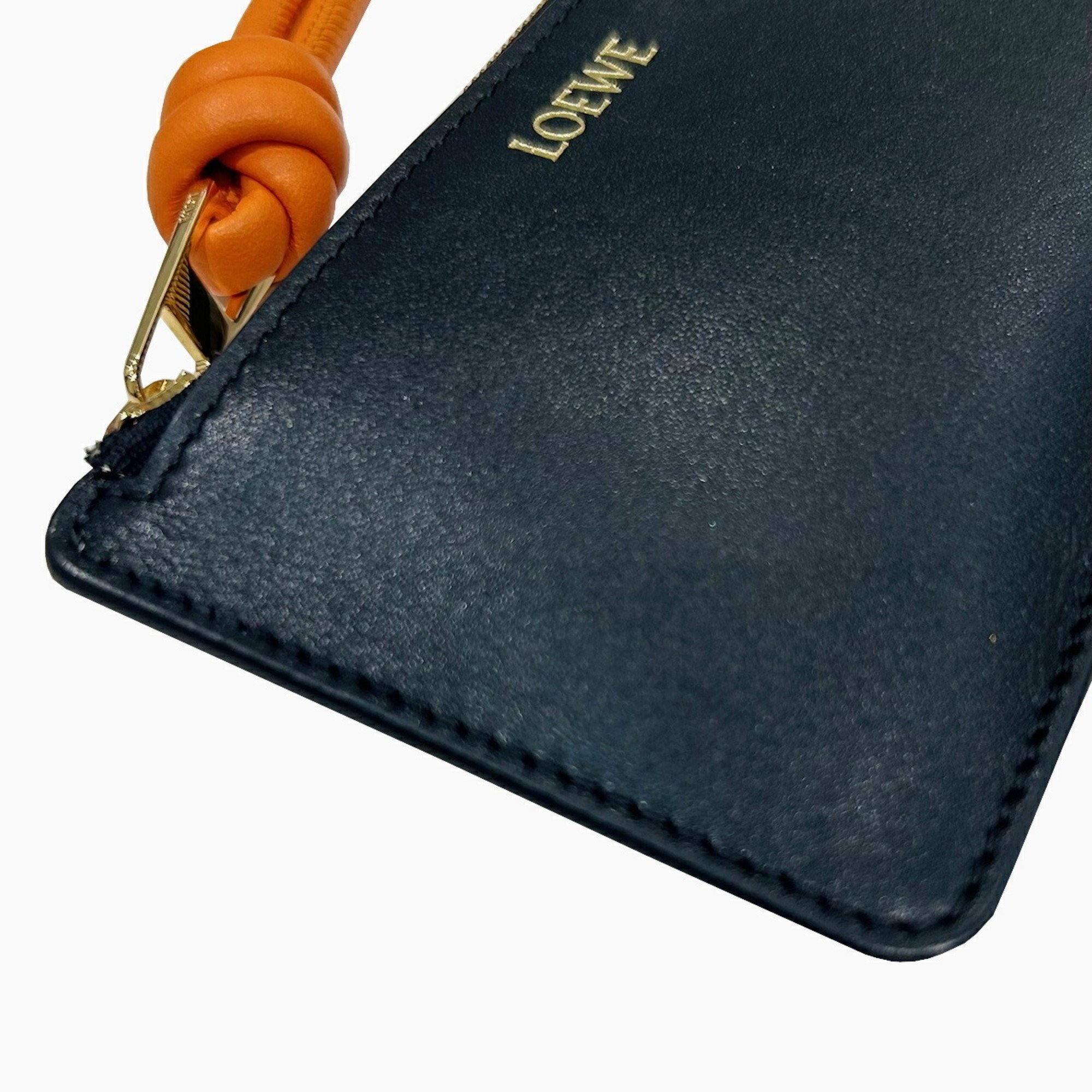 LOEWE Fragment Case Card Black Bright Orange Shiny Napa Calfskin Zipper Women's Men's Coin