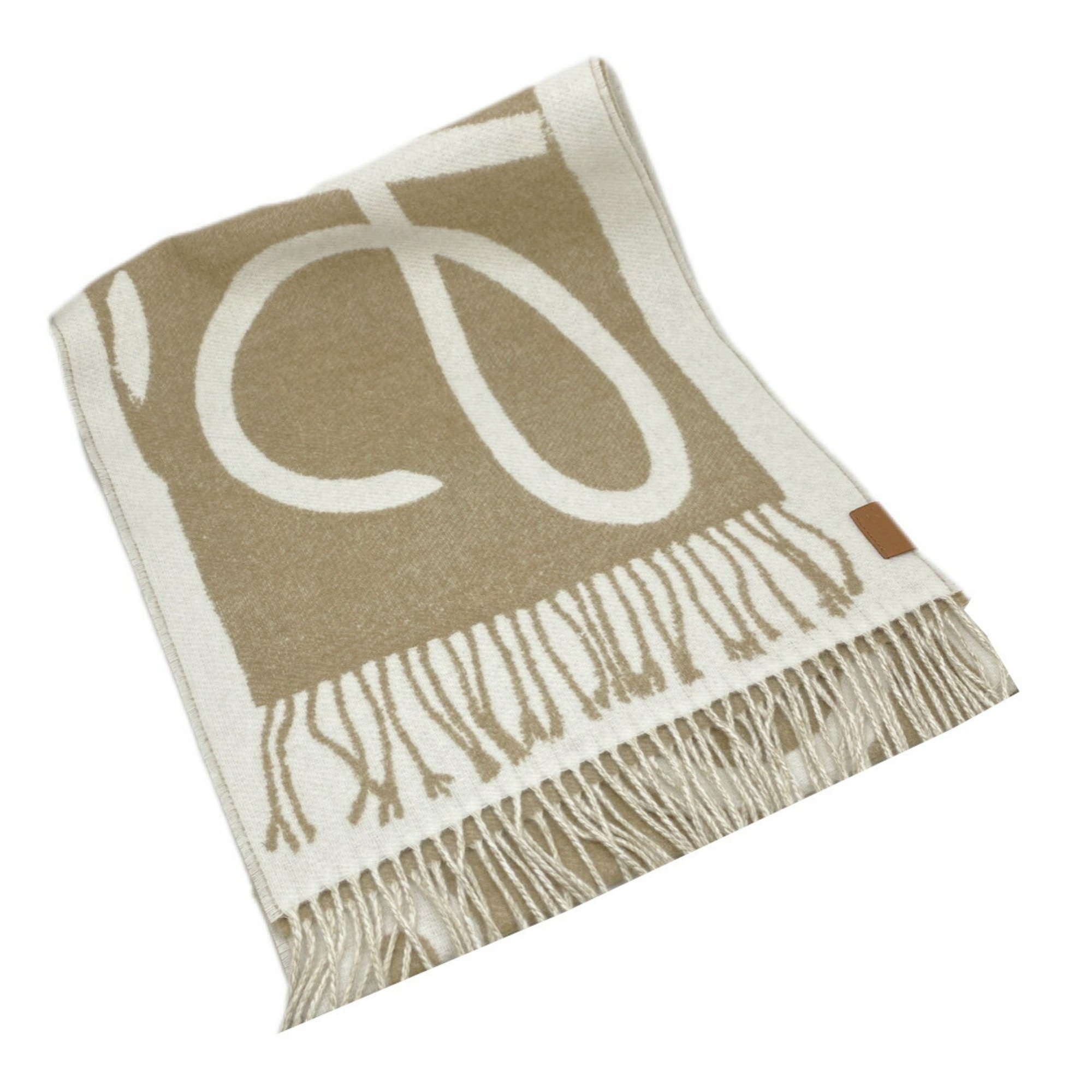 LOEWE scarf, beige chamel, white cashmere, wool, double-faced, for women and men