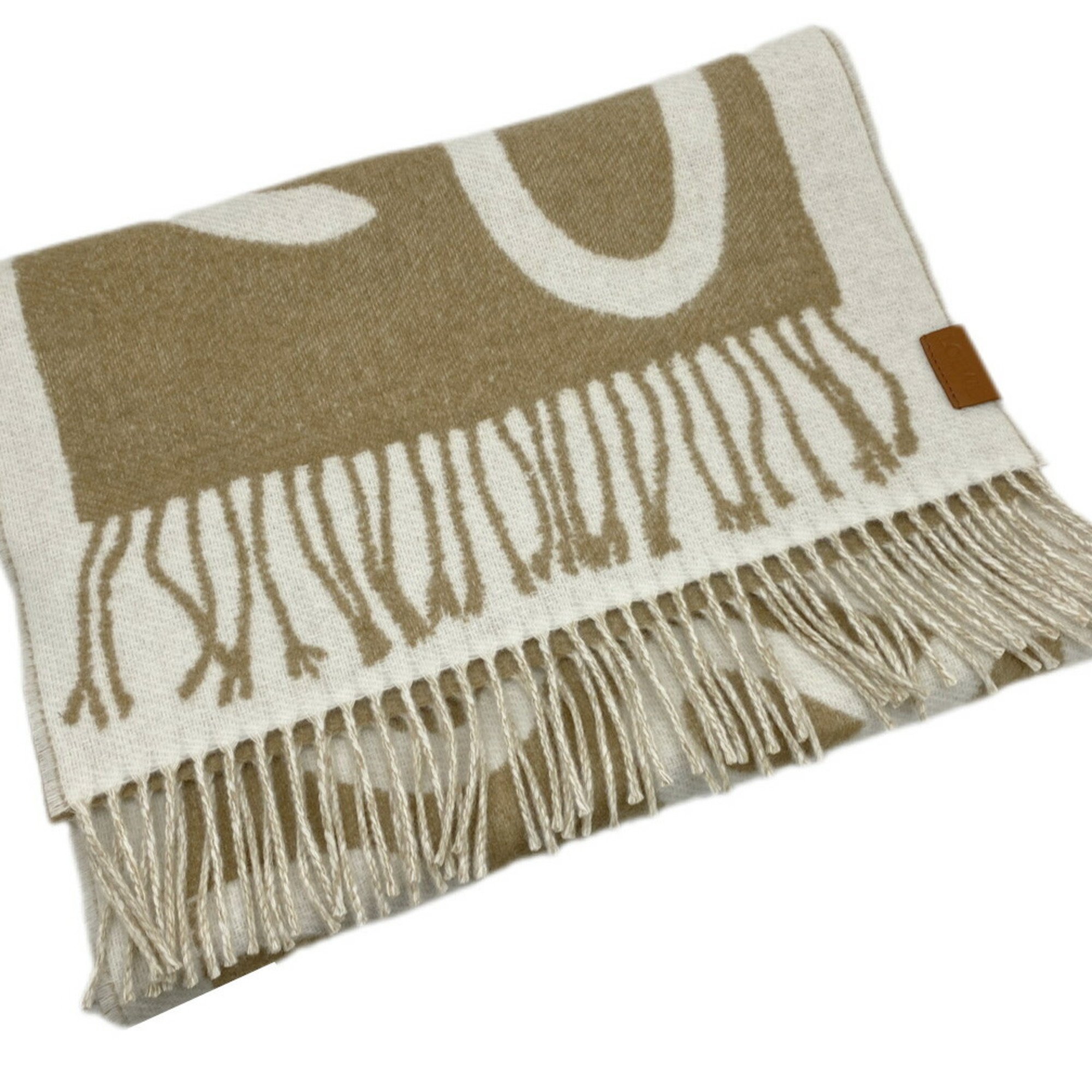 LOEWE scarf, beige chamel, white cashmere, wool, double-faced, for women and men