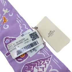 HERMES Twilly ISOLA DI PRIMAVERA Bird Tree Purple Orange Scarf Muffler Silk Collar Bag Accessory Women Men