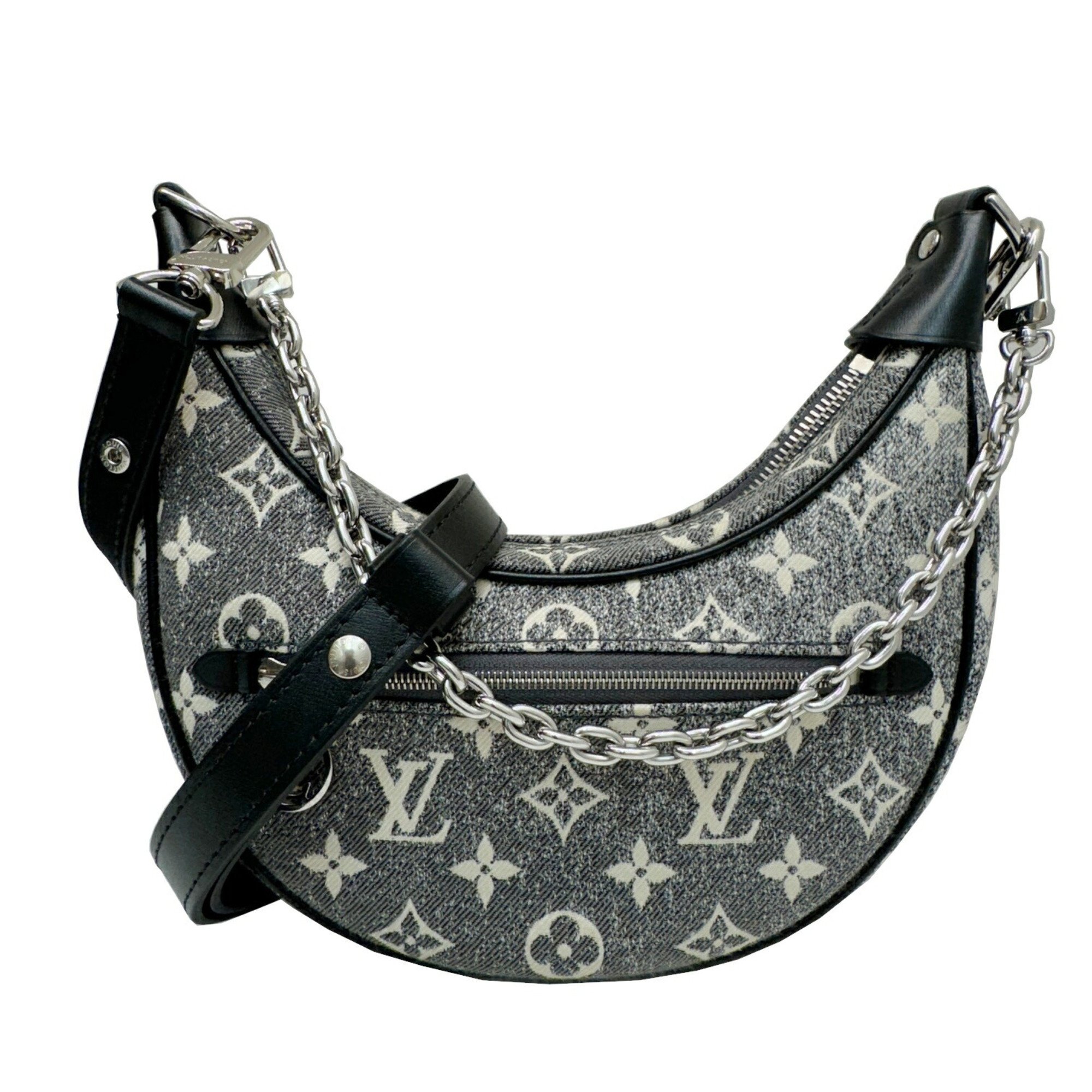 LOUIS VUITTON Louis Vuitton Loop M21752 RFID IC Chip Shoulder Bag Monogram Jacquard Denim Grey Women's