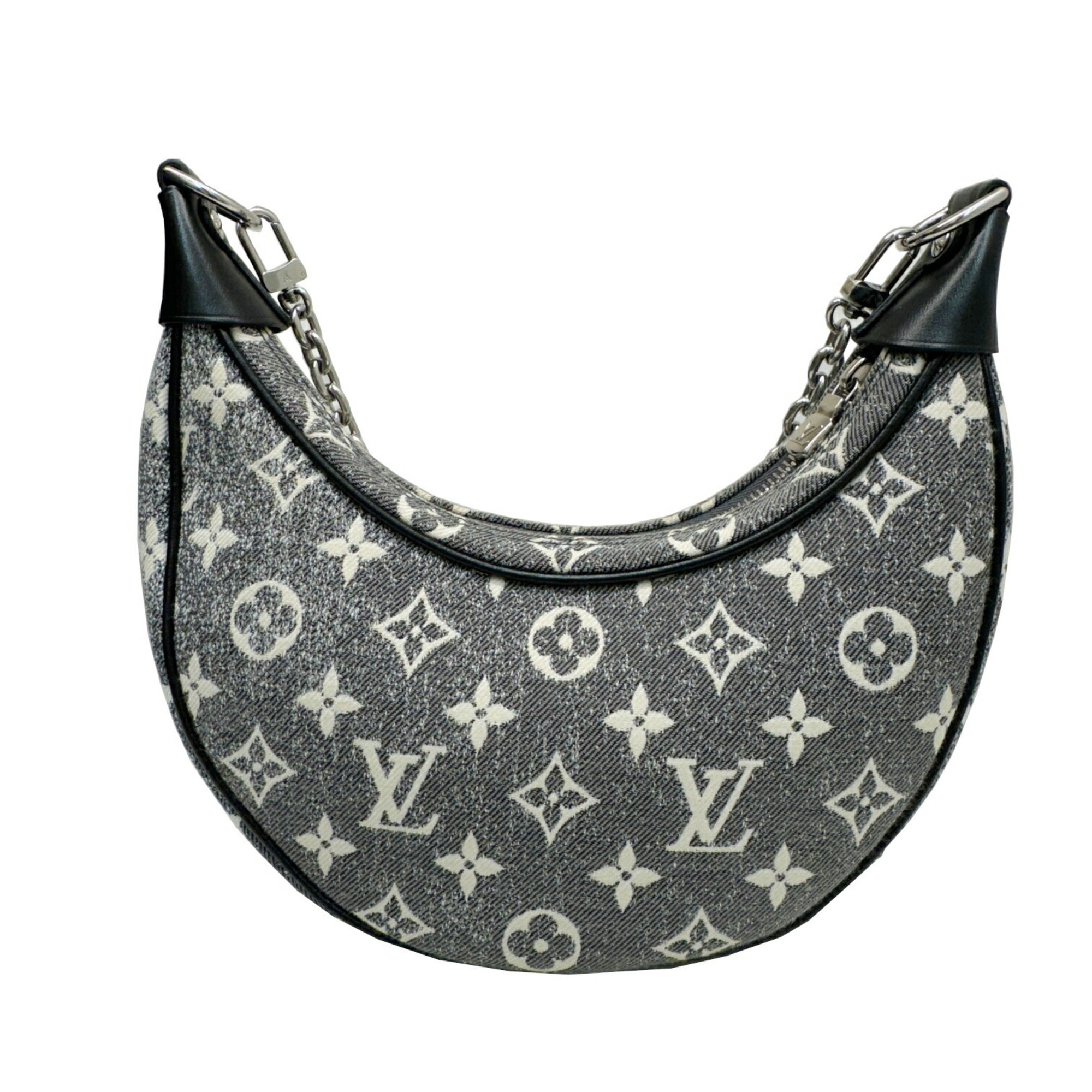 LOUIS VUITTON Louis Vuitton Loop M21752 RFID IC Chip Shoulder Bag Monogram Jacquard Denim Grey Women's