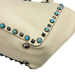 VALENTINO GARAVANI Valentino Garavani Rockstud Turquoise Shoulder Bag Tote Ivory Leather Women's