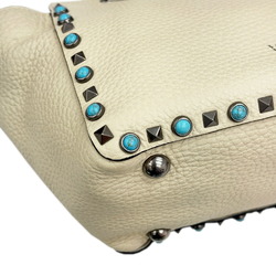 VALENTINO GARAVANI Valentino Garavani Rockstud Turquoise Shoulder Bag Tote Ivory Leather Women's