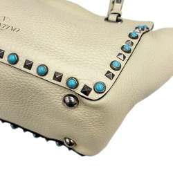 VALENTINO GARAVANI Valentino Garavani Rockstud Turquoise Shoulder Bag Tote Ivory Leather Women's