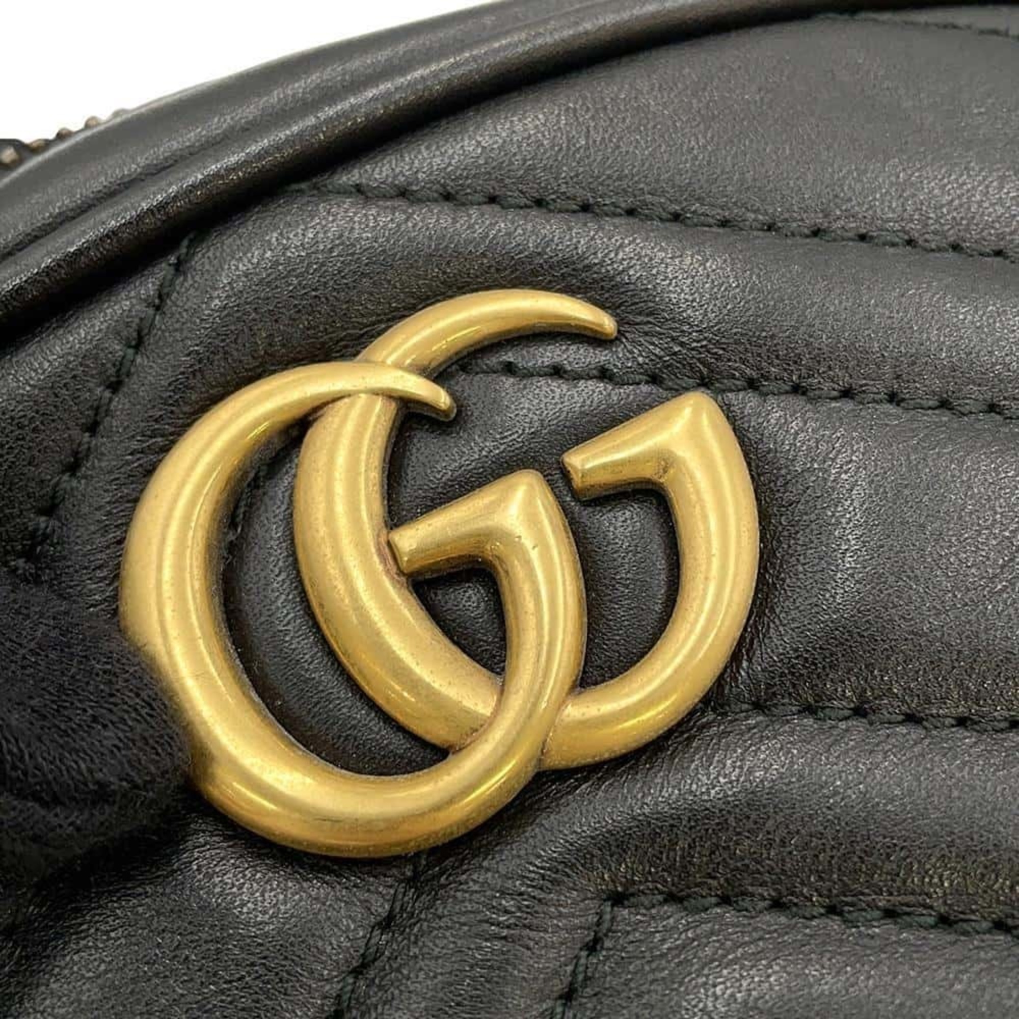 Gucci Waist Bag GG Marmont Quilted Leather Belt 476434 GUCCI Pouch Black