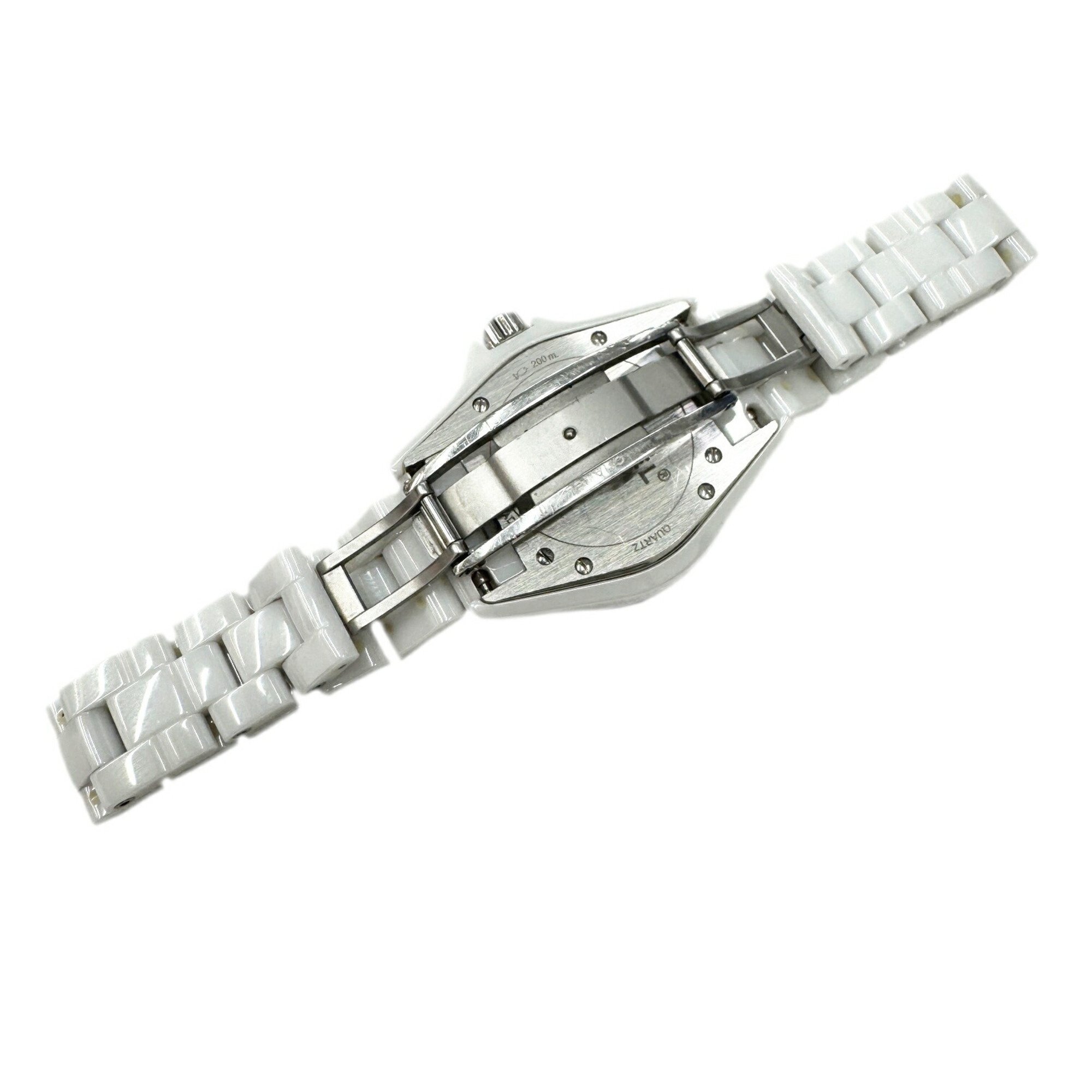 CHANEL J12 H1628 White Ceramic Diamond Index Date Change Quartz Battery Operated 33mm Wristwatch Watch Women's